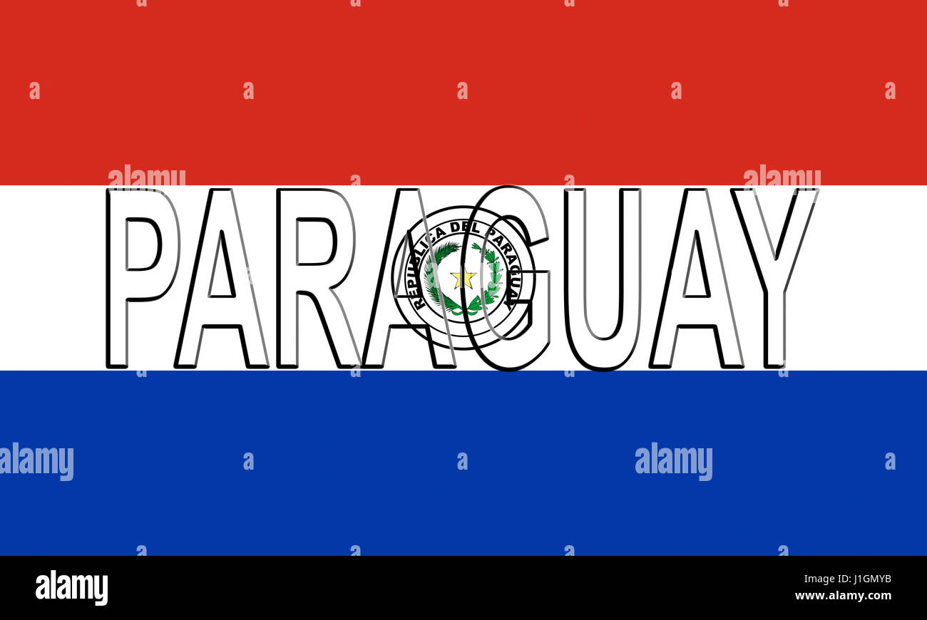 Illustration of the national flag of Paraguay with the country written on the flag Stock Photo