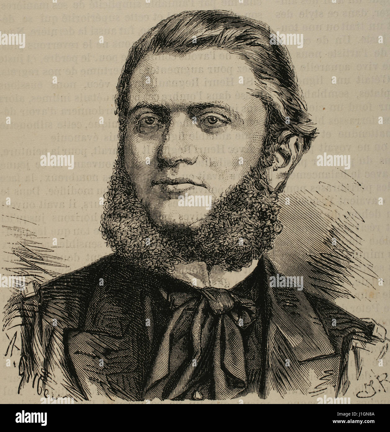 Marcel Foillard (1838-1871). French military. Portrait. Engraving by A. Gilber. 'L'Illustration, Journal Universel', 1871. Stock Photo
