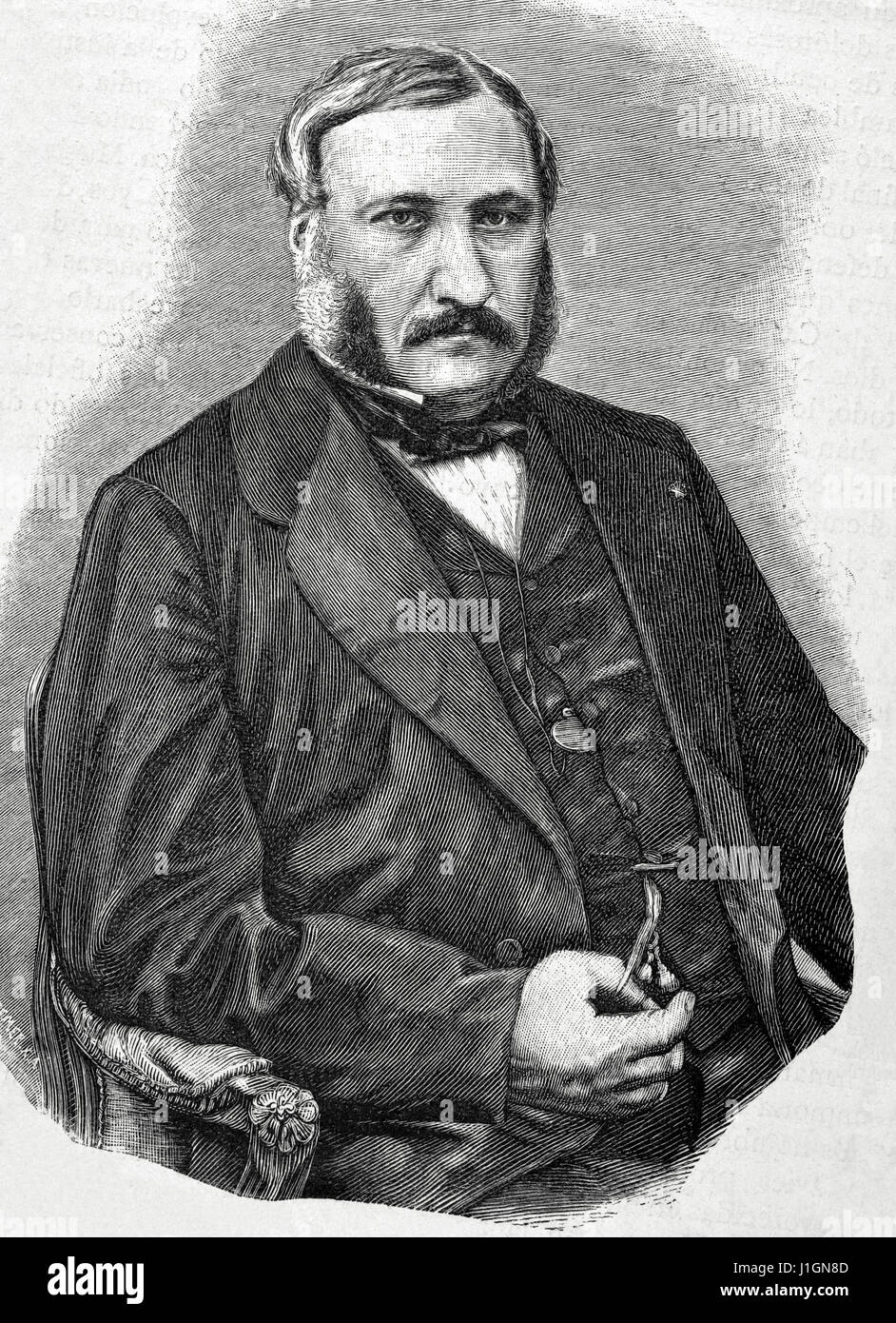 Adolphe de Forcade La Roquette (1820-1874). French lawyer and politician. Portrait. Engraving by R. Cremer. 'Historia Universal', 1885. Stock Photo