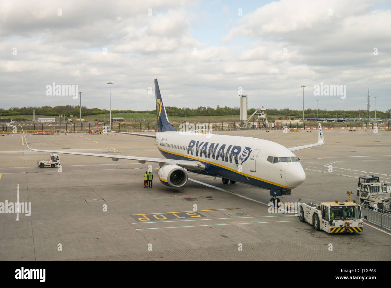 Ryanair 737 jet on the tarmac at Stansted Airport Stock Photo