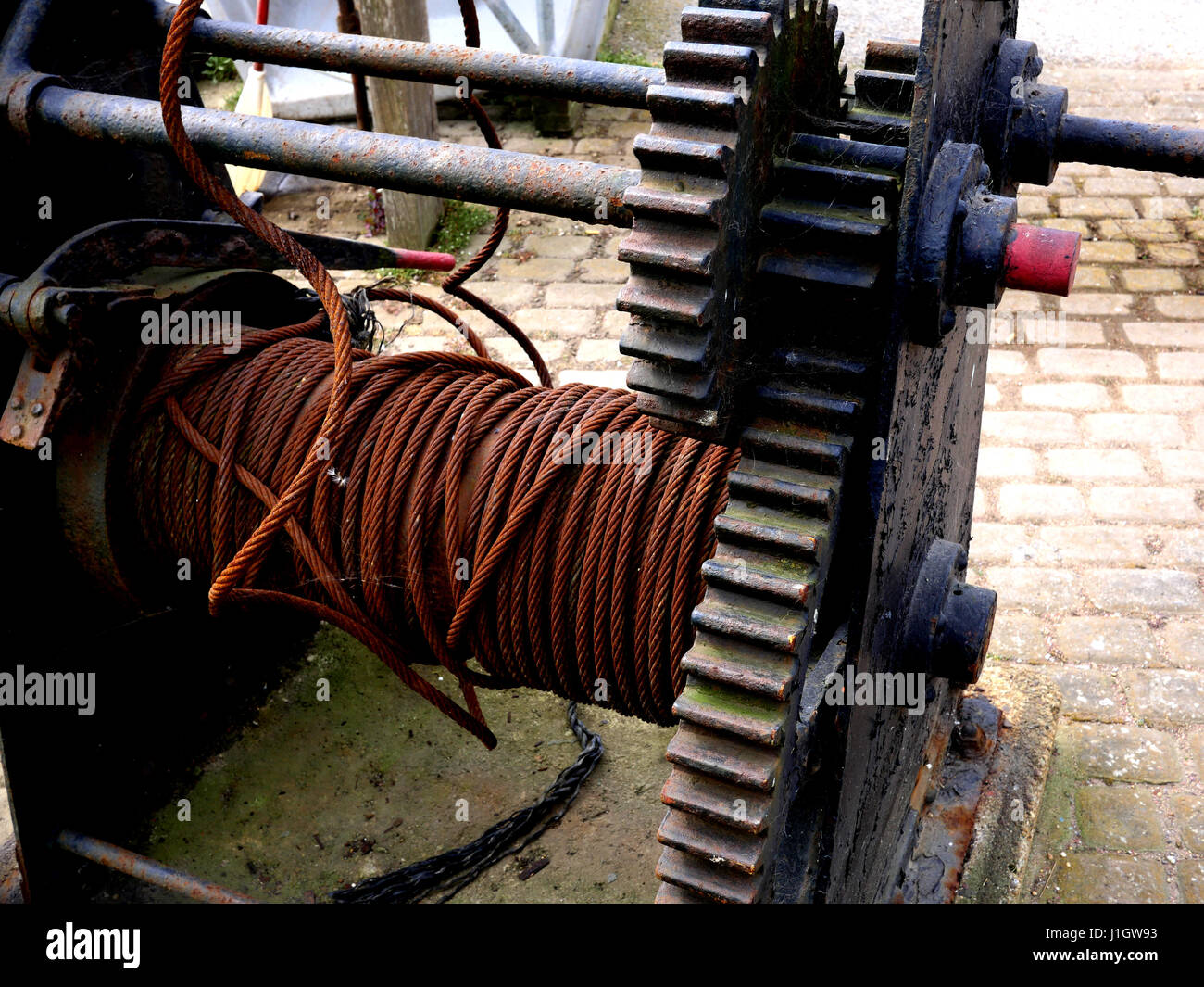 Cable winch for hauling boats Stock Photo