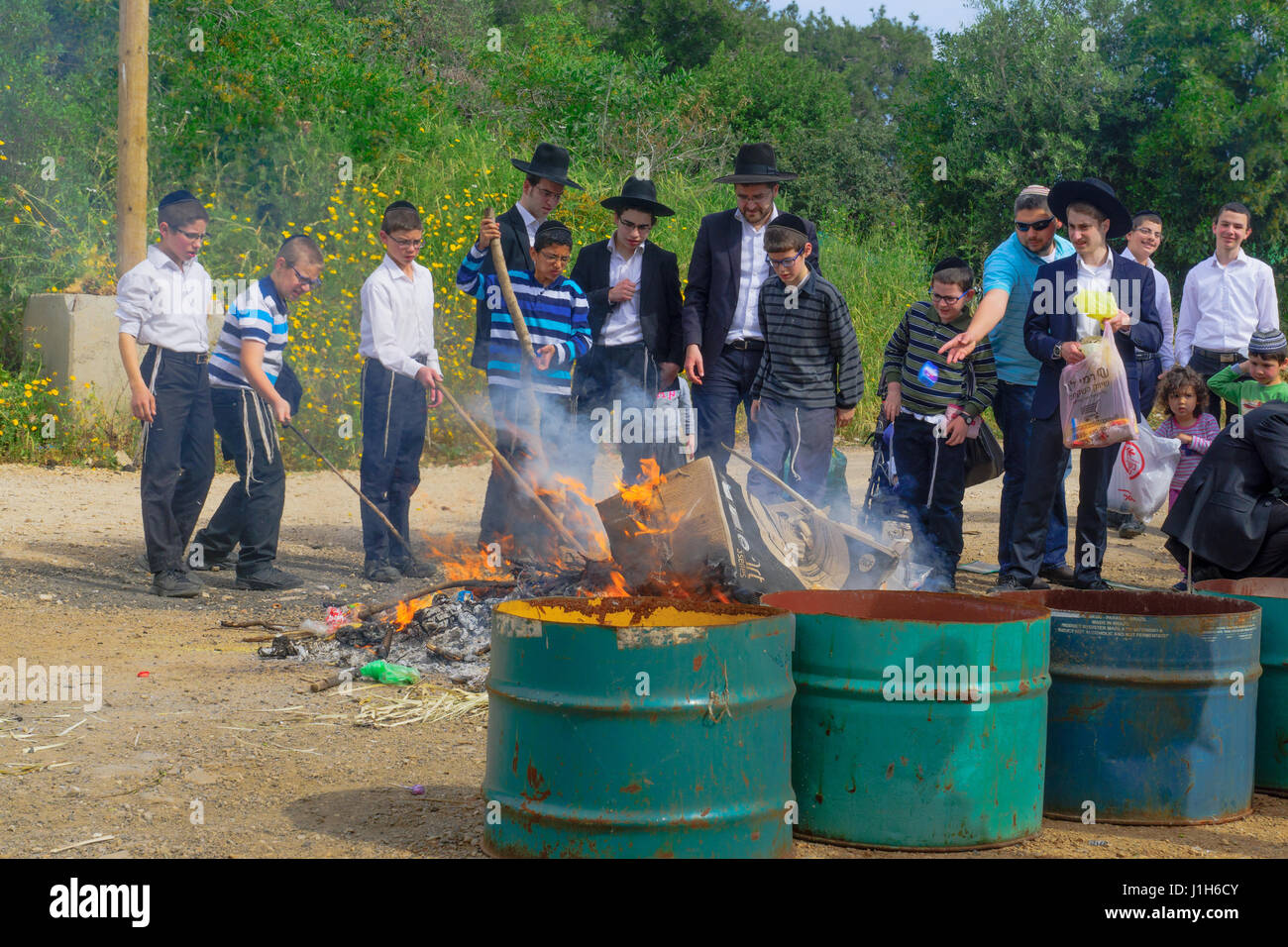 HAIFA, ISRAEL APRIL 10, 2017 Jewish people perform Biur (burning