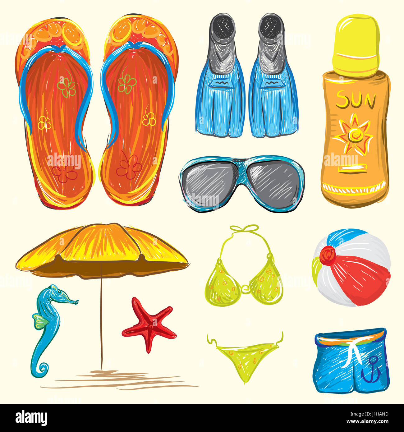 Beach Accessories Vector Set Stock Photo Alamy