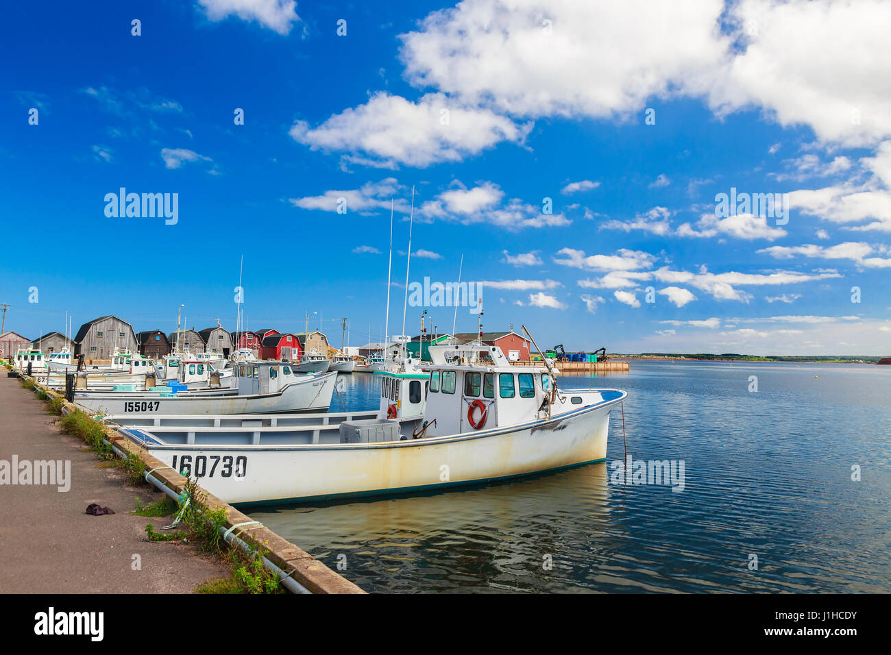 Commercial fishing boats at the wharf in Malpaque, Prince Edeward Island, Canada. Stock Photo