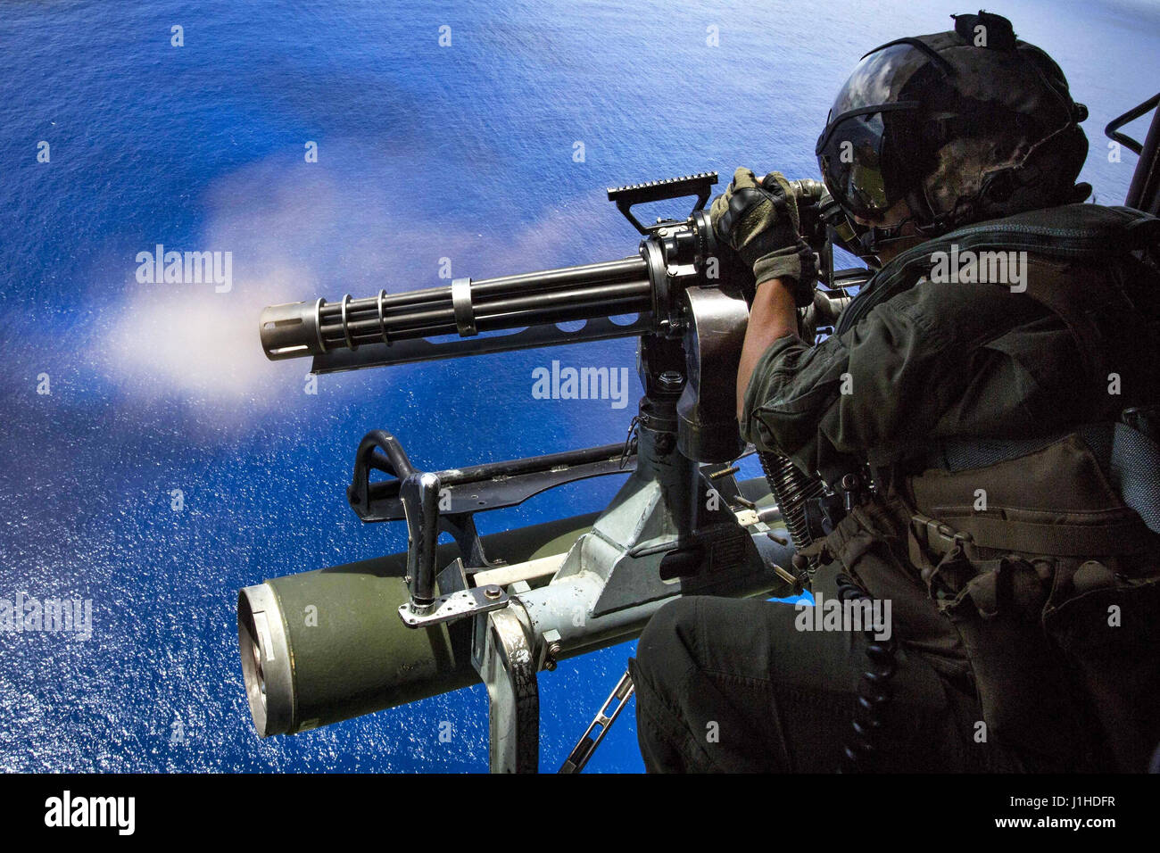 Marine Corps fires a GAU-17/A gun Stock Photo