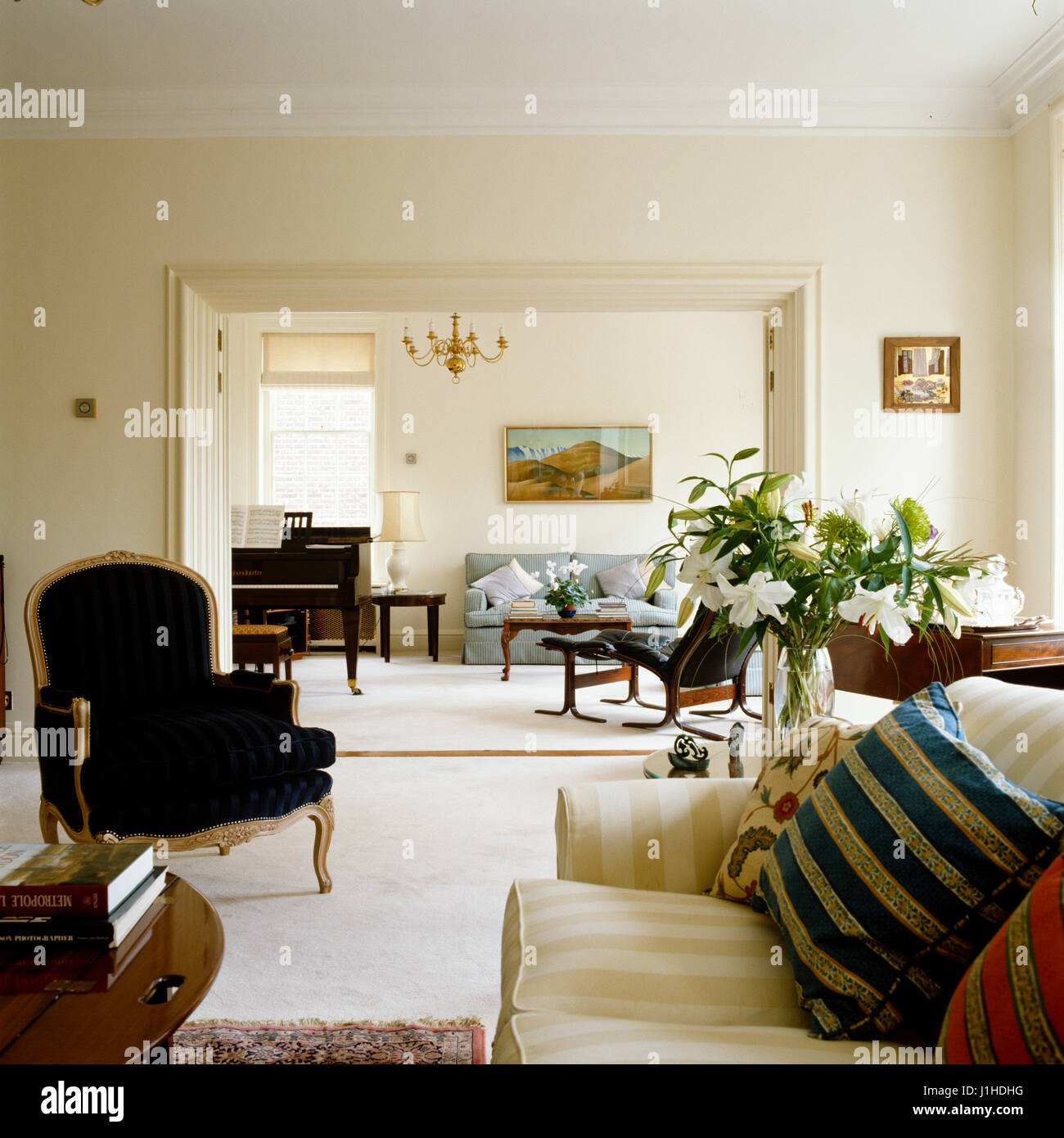 Living room with a piano. Stock Photo