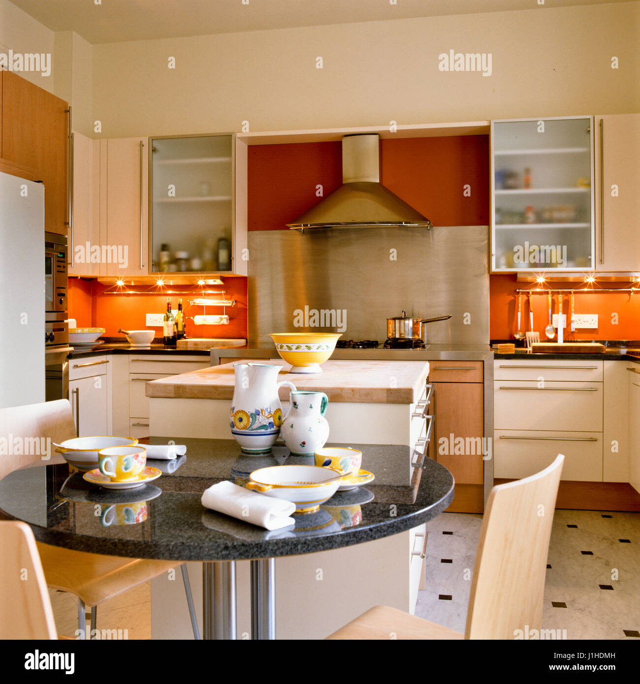 Dining table in kitchen. Stock Photo