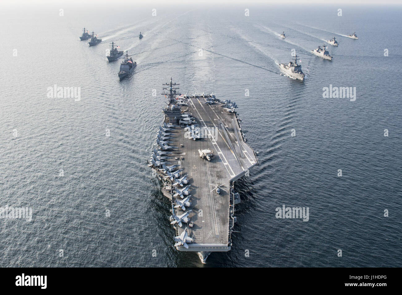 The Aircraft Carrier Uss Ronald Reagan Steams In Formation With Ships From Carrier Strike Group 5 And The South Korean Navy Stock Photo Alamy