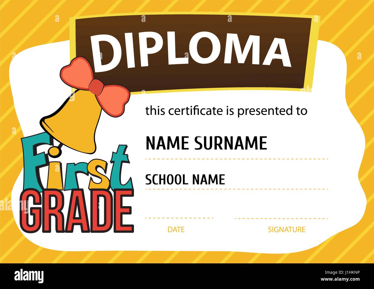 child diploma or certificate to be awarded to the first graders at school Stock Vector