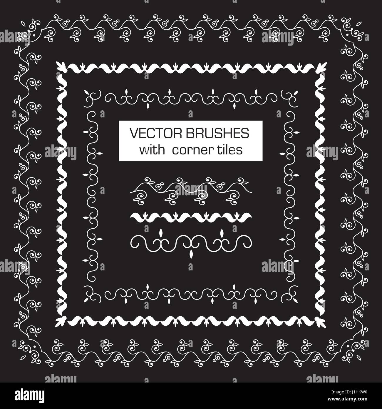 decorative vector brushes with outer corner tiles for borders, ornaments.   Stock Vector