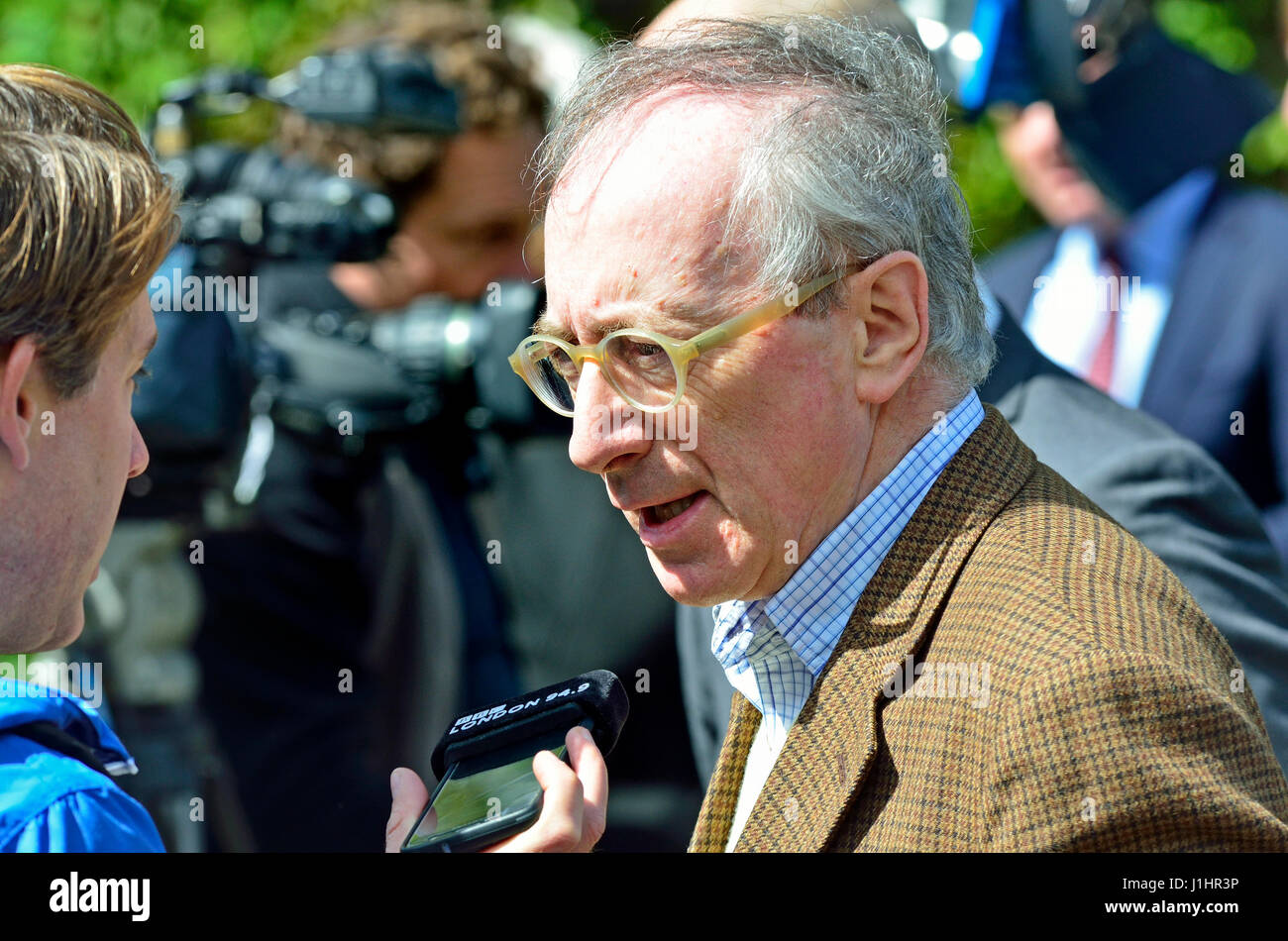 Sir Malcolm Rifkind, former Conservative MP and cabinet minister, on College Green, Westminster to be interviewed shortly after the announcement of a  Stock Photo