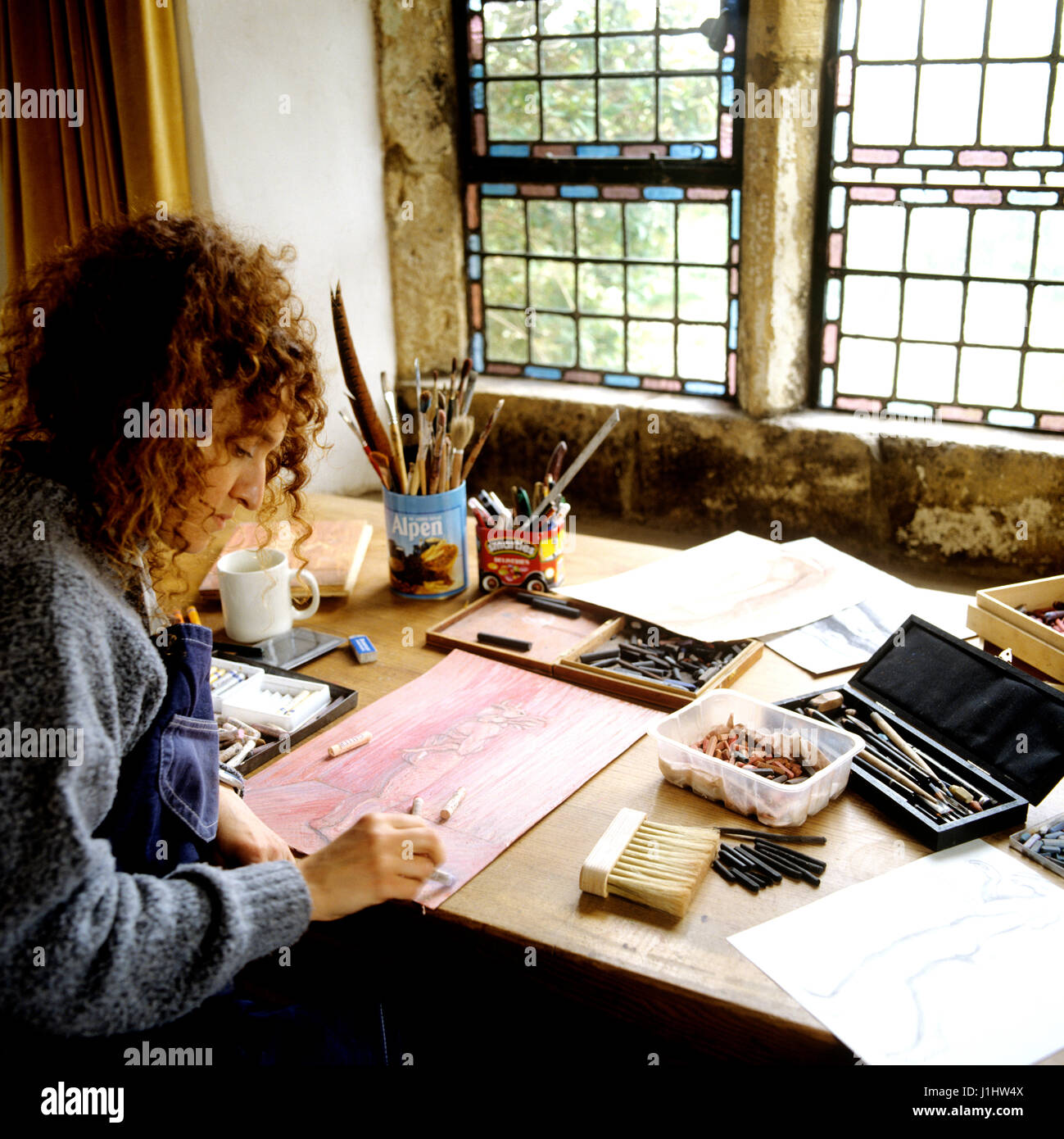 Woman drawing. Stock Photo