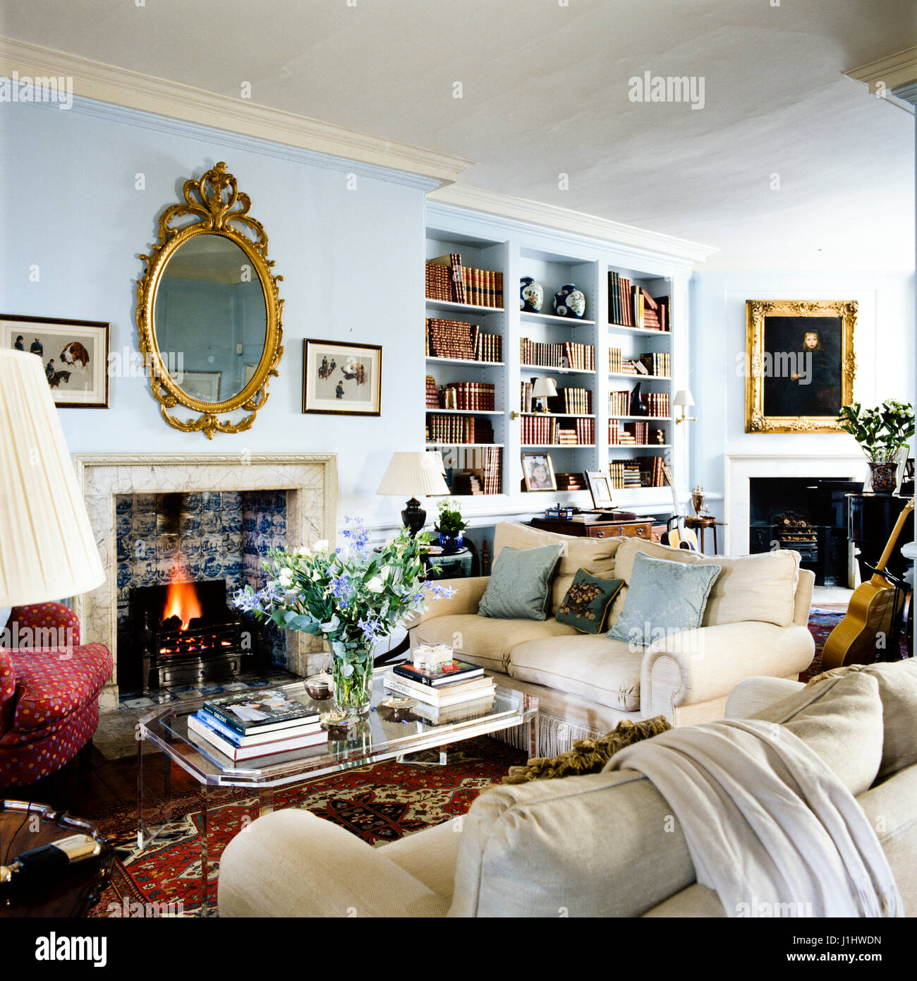 Living room with fireplace. Stock Photo