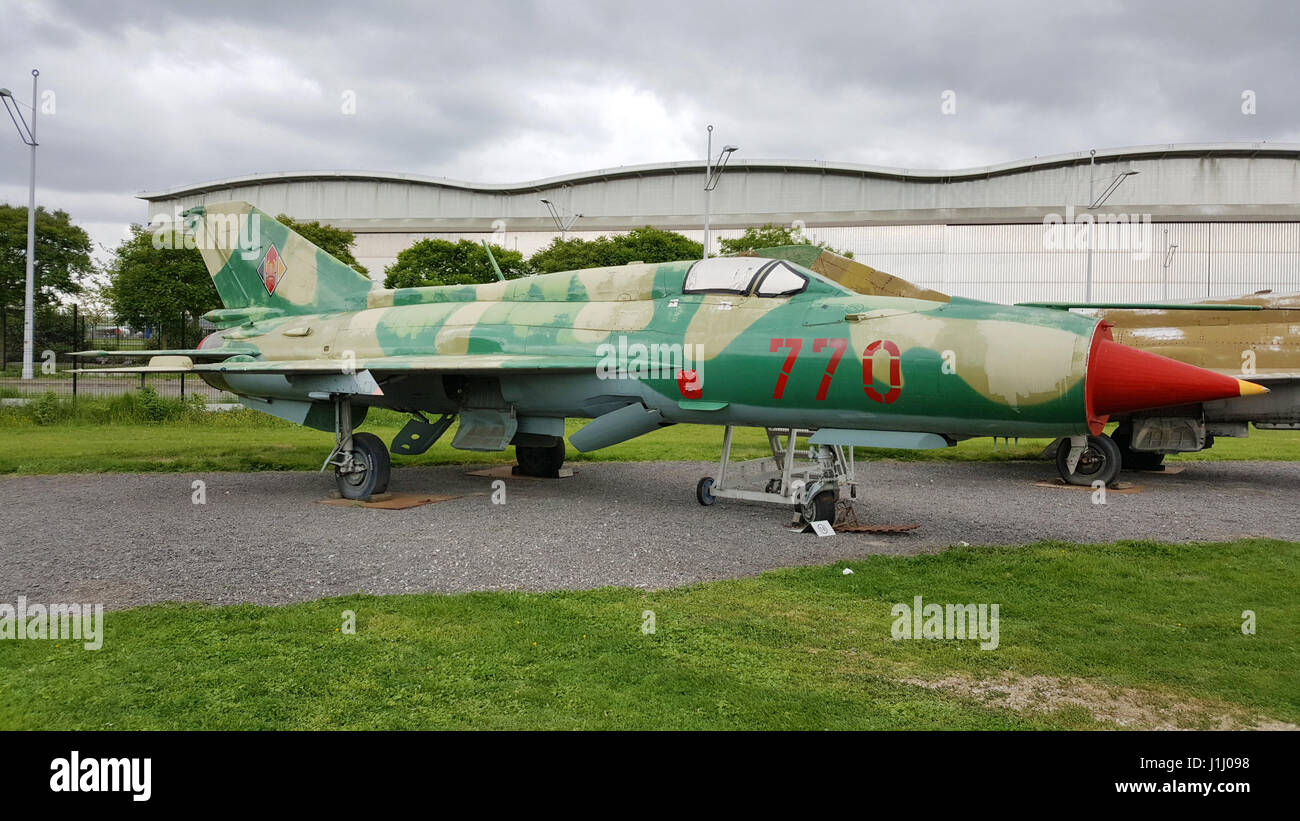 Mikoyan Gurevich MiG-21 PFM exhibited by the association of the Ailes Anciennes de Toulouse in Blagnac, France. Stock Photo