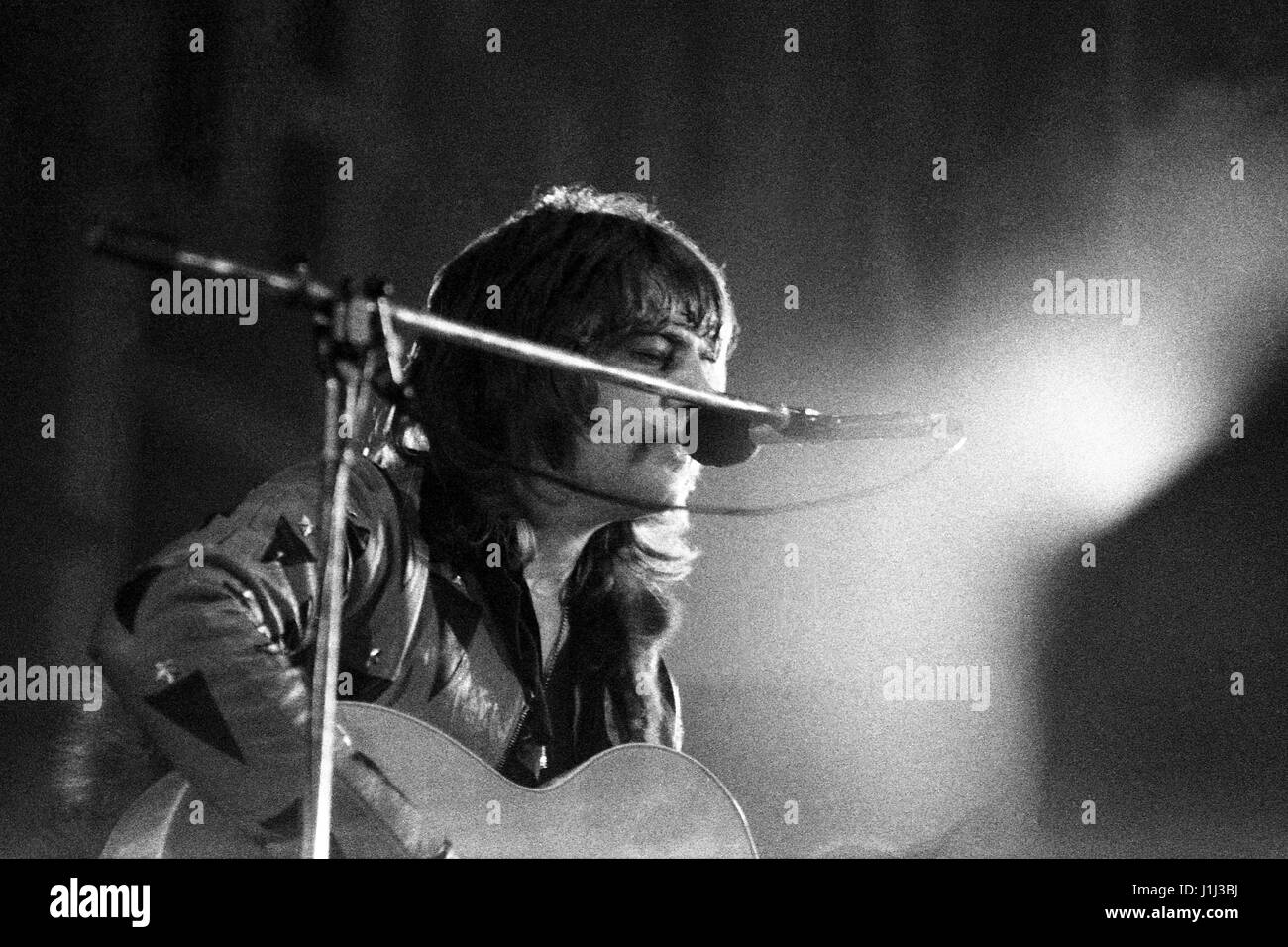 First public performance of EMERSON LAKE AND PALMER: Greg Lake performs with UK progressive rock band ELP at Plymouth Guildhall on 23 August 1970. Stock Photo