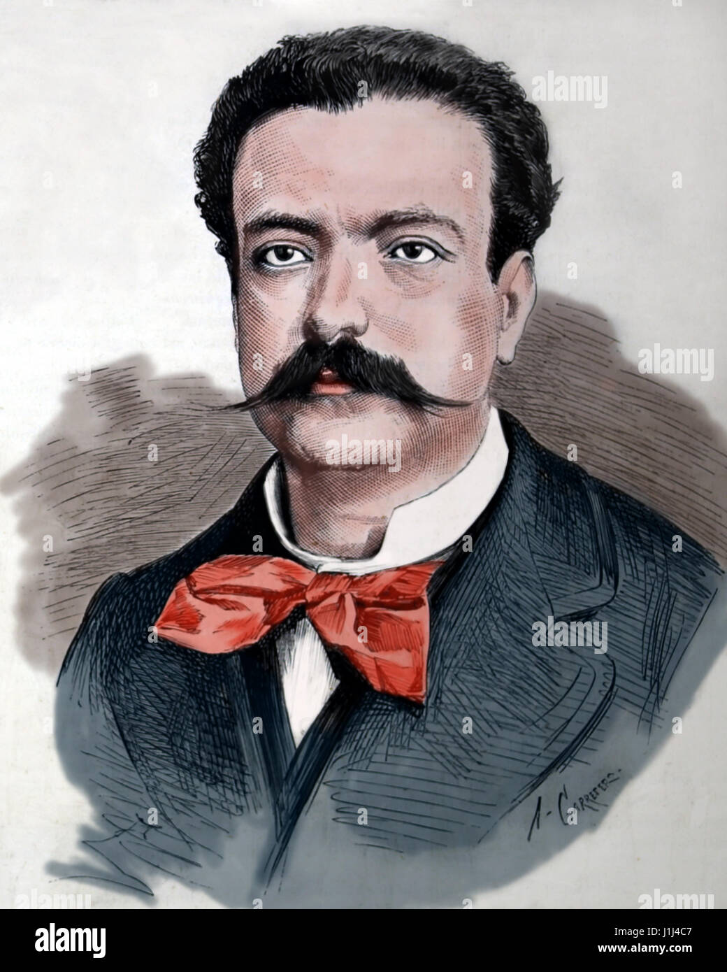 Antonio Vico (1840-1902).  Spanish actor. Engraving by Antonio Carretero, 1875, The Spanish and American Illustration. Stock Photo