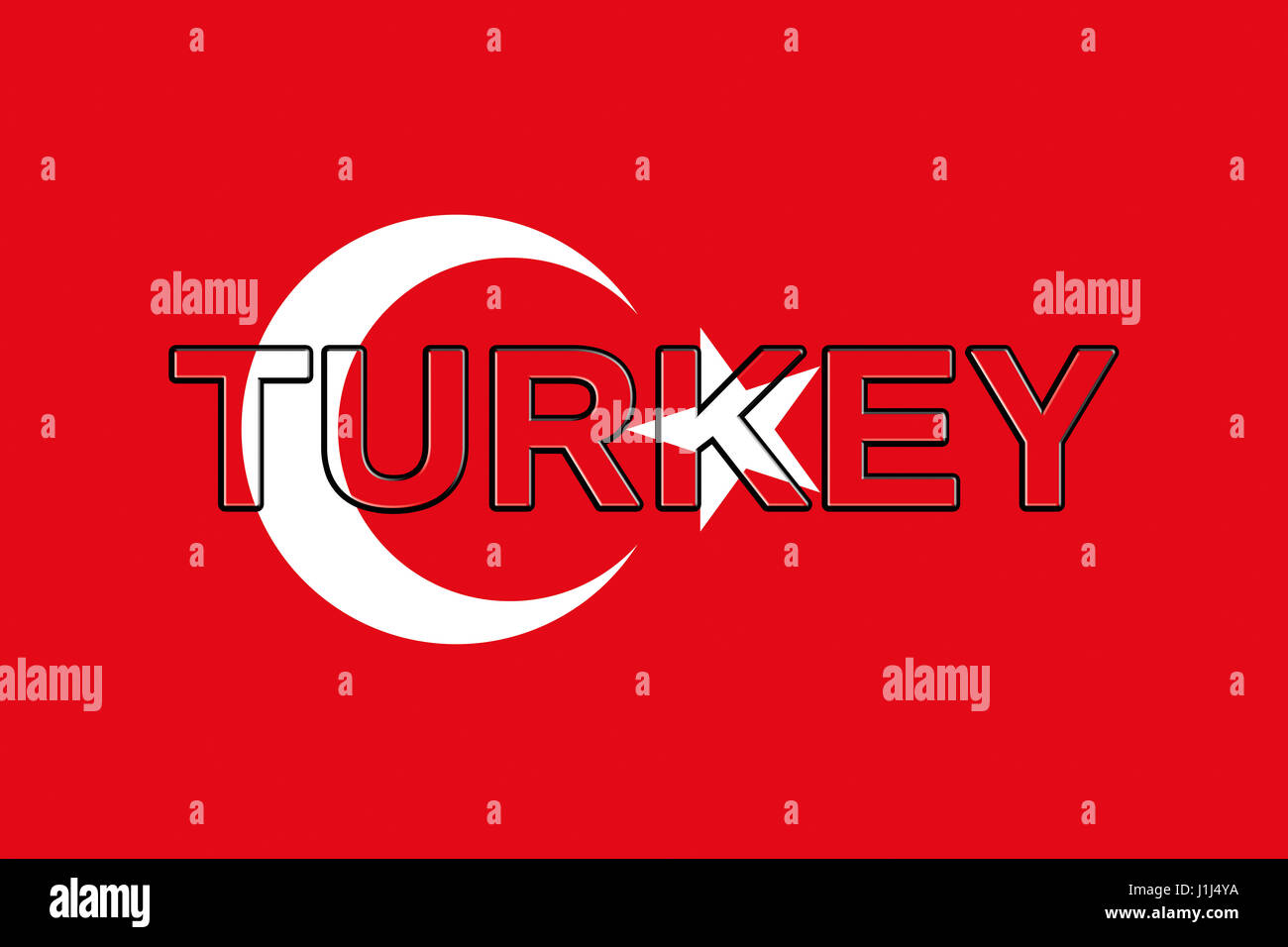 Illustration of the national flag of Turkey with the country written on the flag Stock Photo