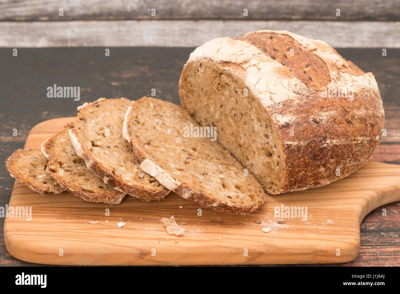 A sourdough bread with slices Stock Photo