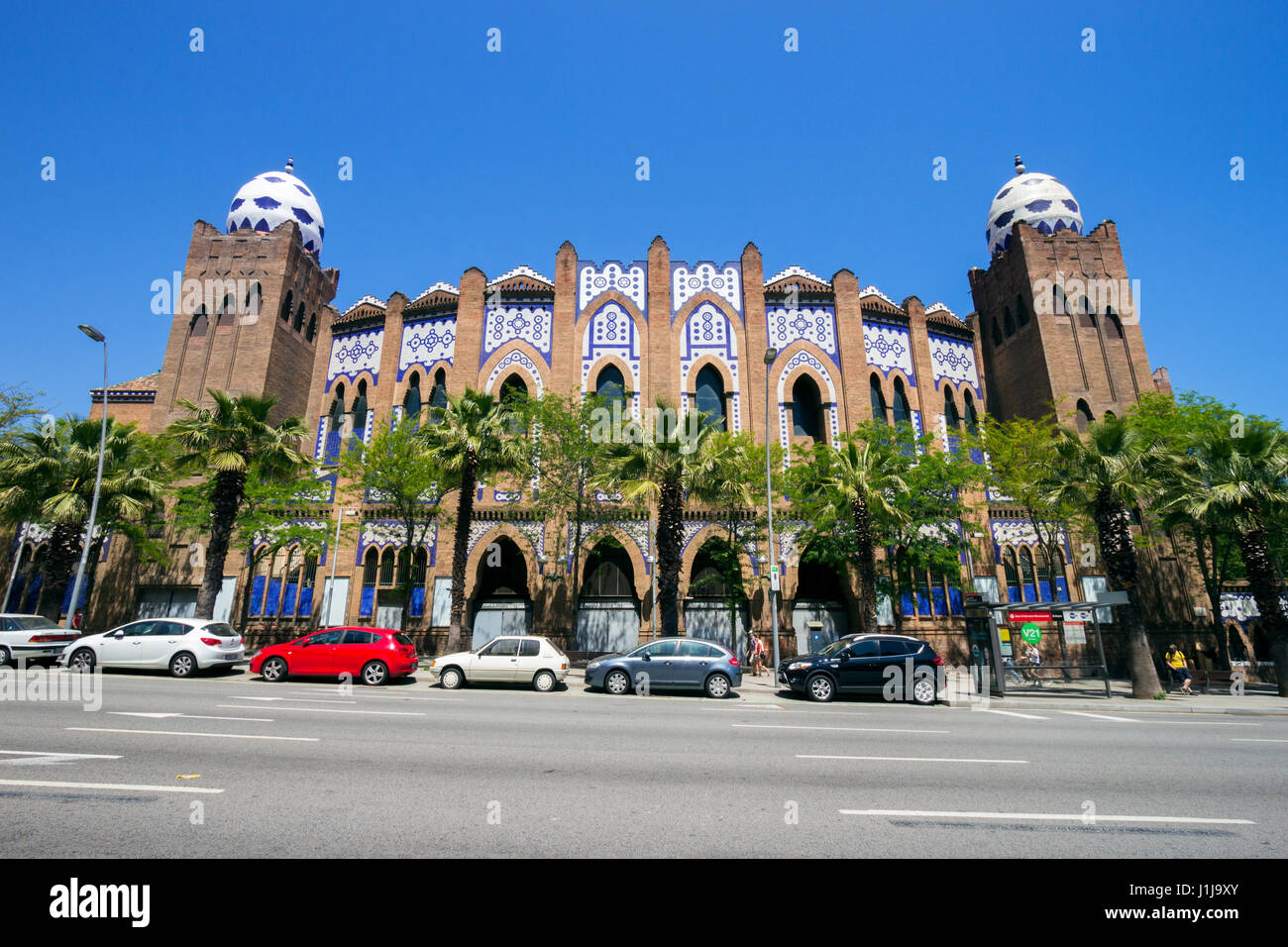 BARCELONA, SPAIN - JUN 21, 2016: Bull ring and bull fighting arena Plaza Monumental de Barcelona (La Monumental). Stock Photo