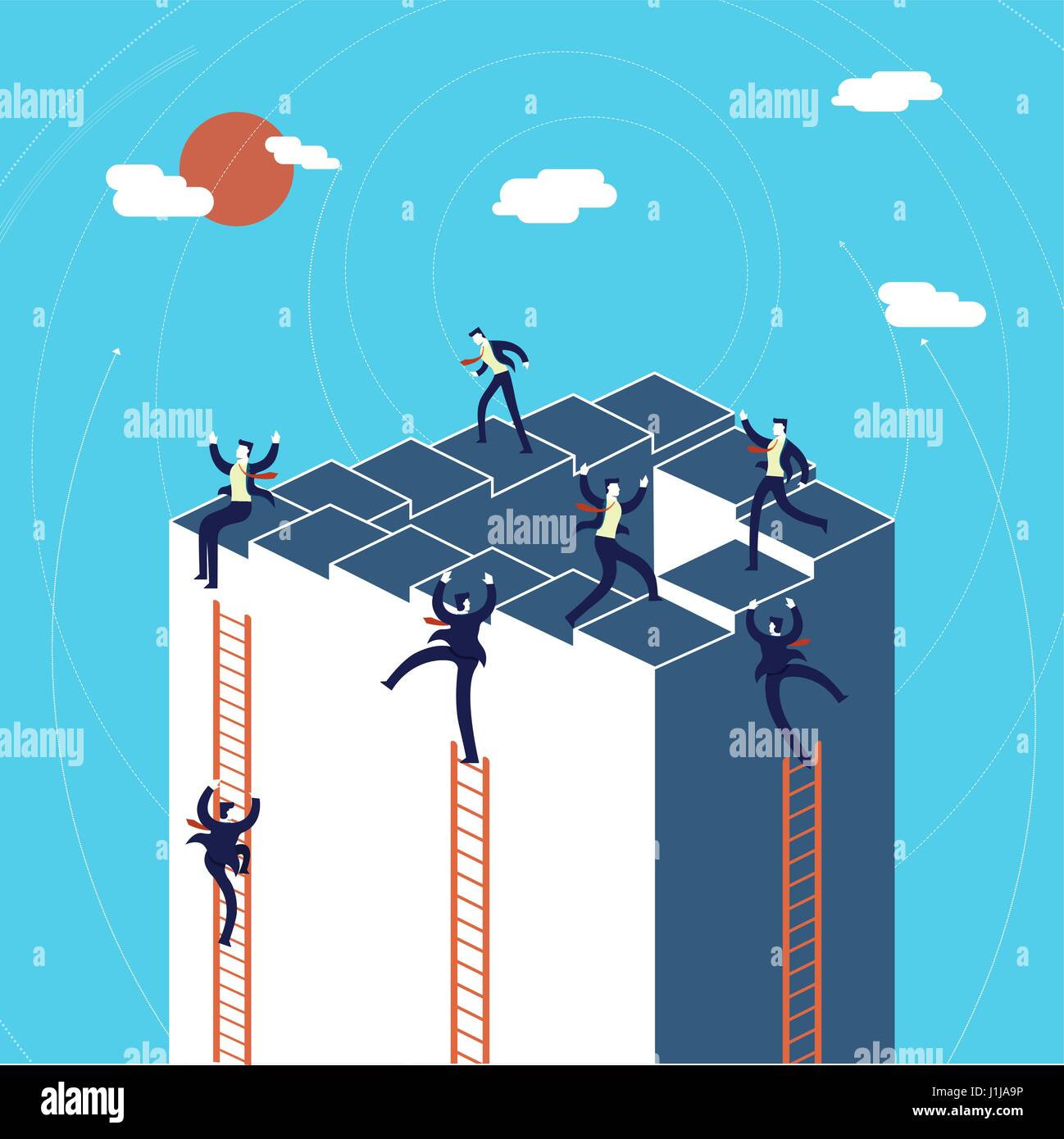 Business growth concept illustration, businessmen team climbing stair to success. EPS10 vector. Stock Vector