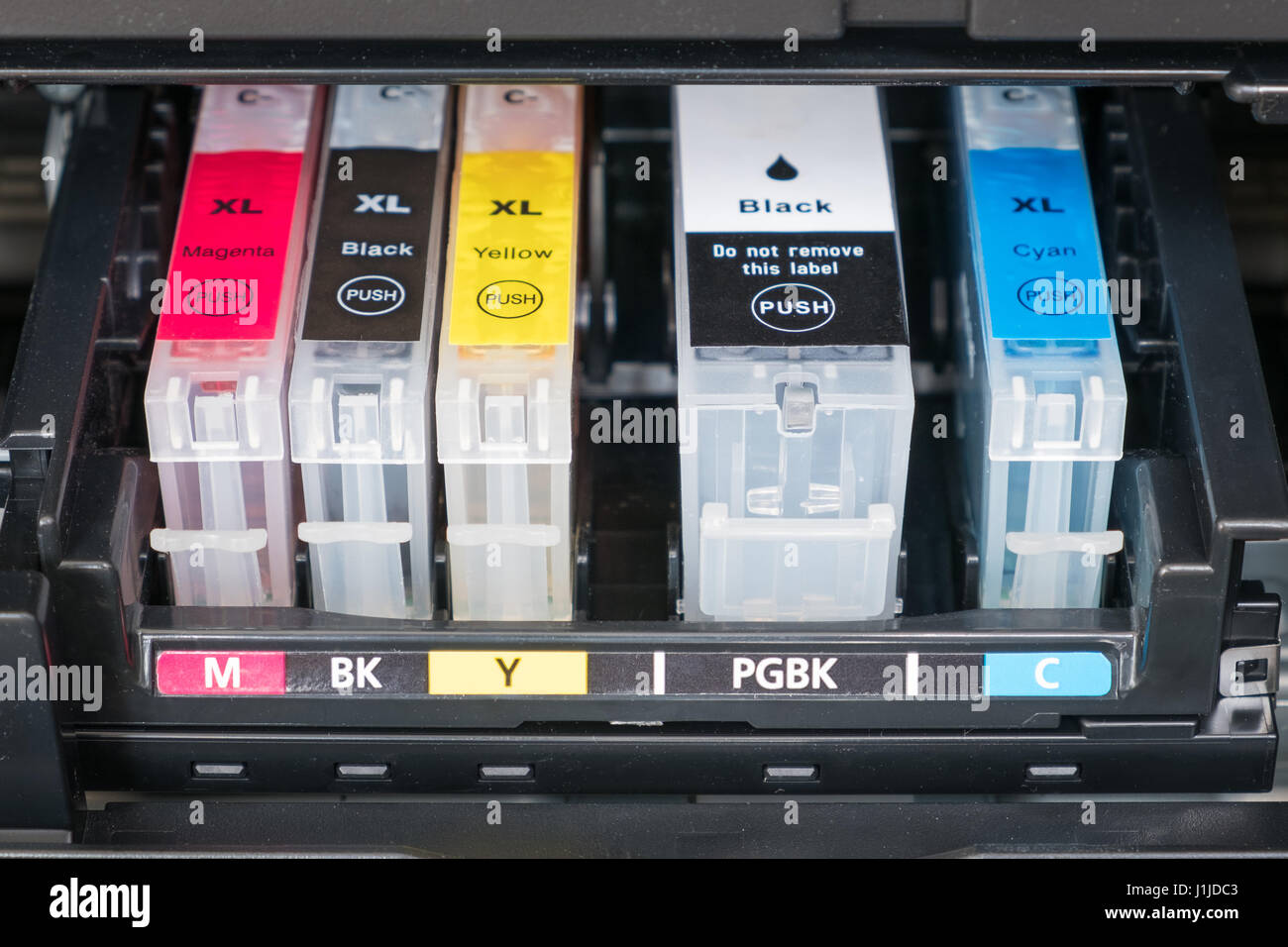 ink cartridges inside printer - open ink printer Stock Photo