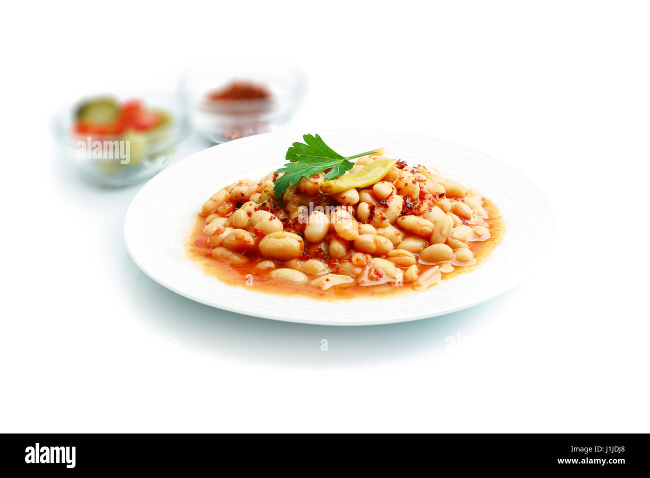 White beans stewed in tomato sauce Stock Photo Alamy