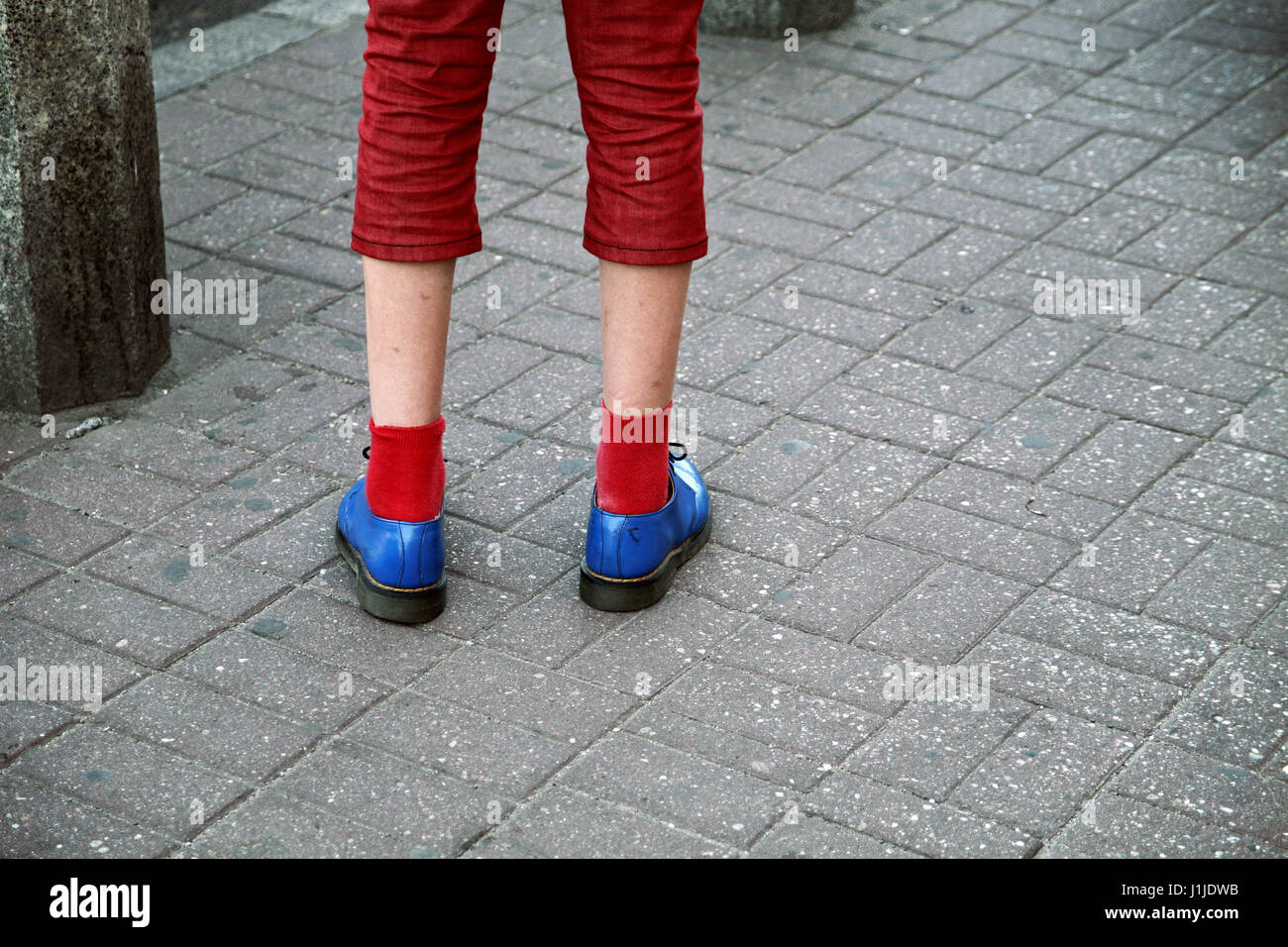 Blue Shoes Red Socks Stock Photo