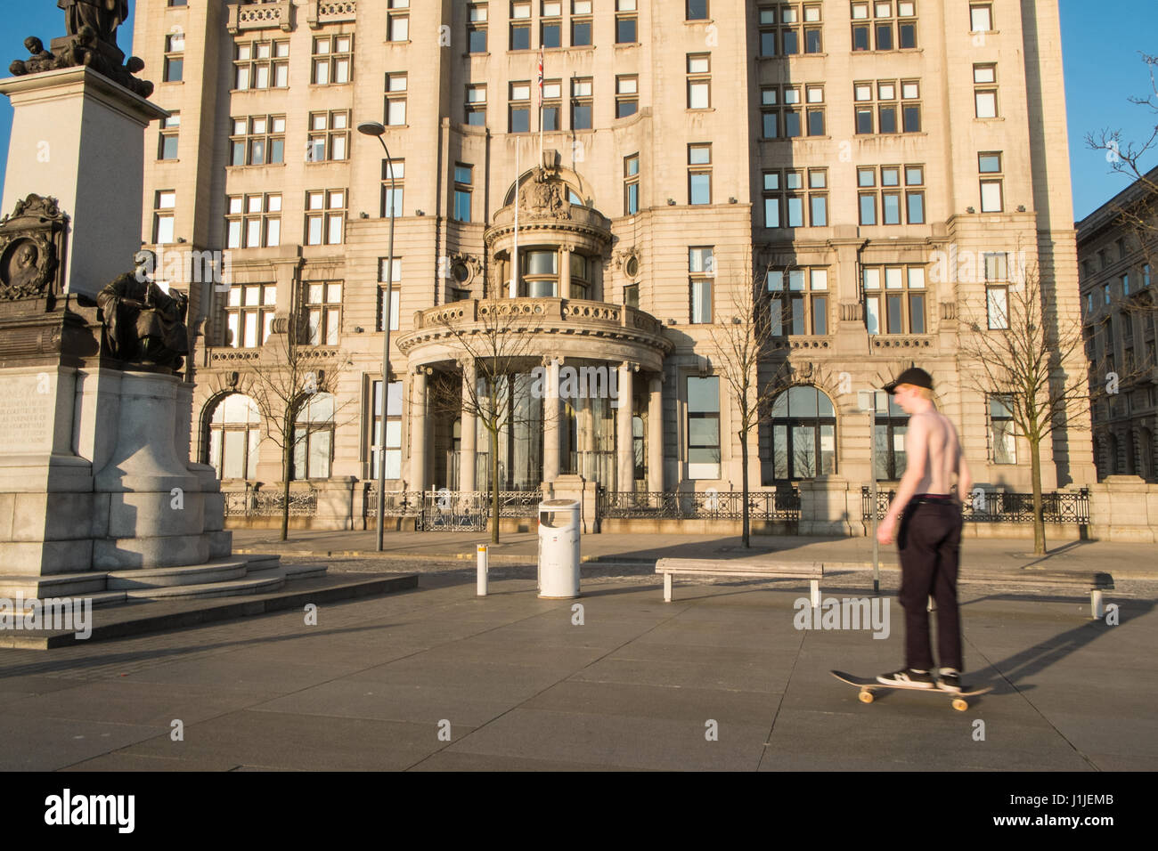 Skateboard,skateboarding,youth,boys,in front,of,at,Royal,Liver,Building