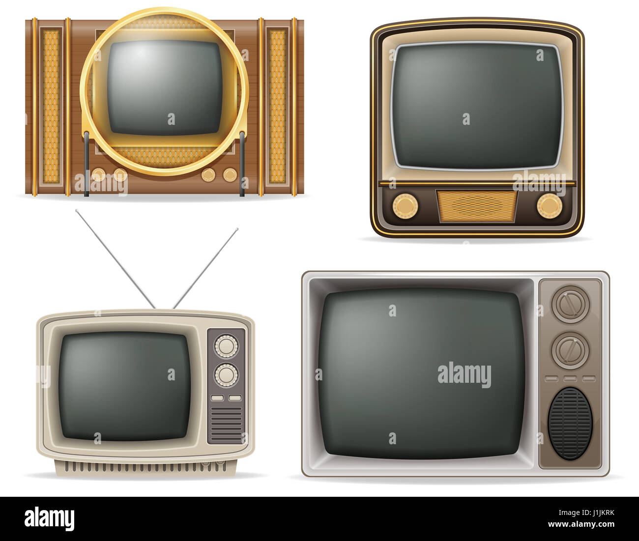 tv old retro vintage set icons stock vector illustration isolated on ...