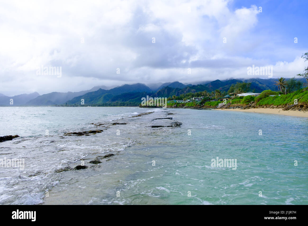 Travel scenic landscape of Bathtub Beach in Laie Oahu Hawaii on the