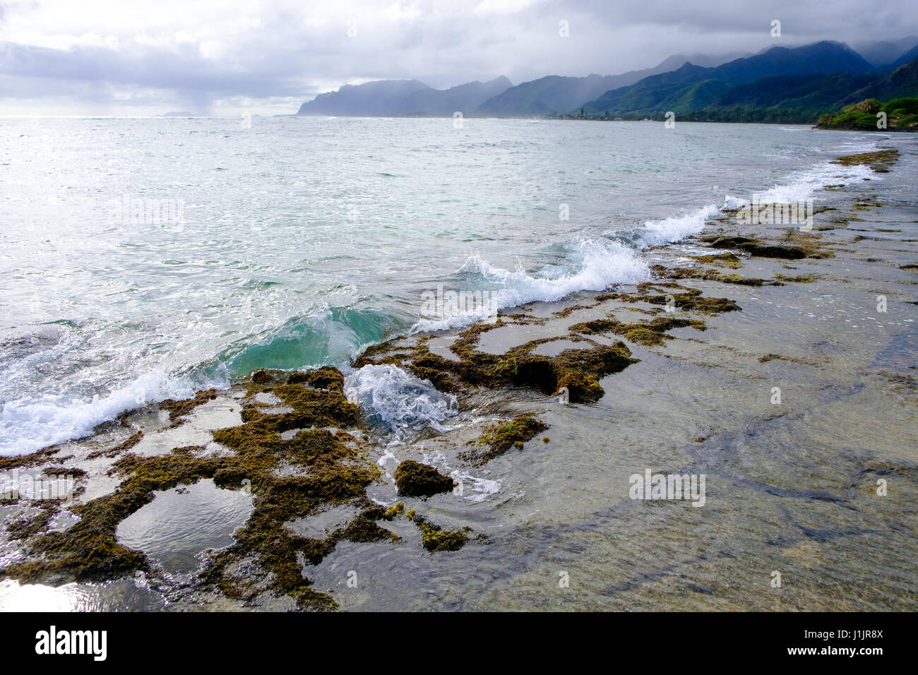Travel scenic landscape of Bathtub Beach in Laie Oahu Hawaii on the