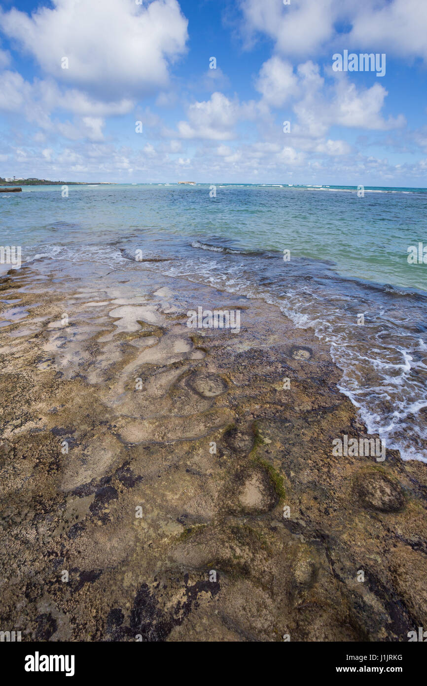 Travel scenic landscape of Bathtub Beach in Laie Oahu Hawaii on the
