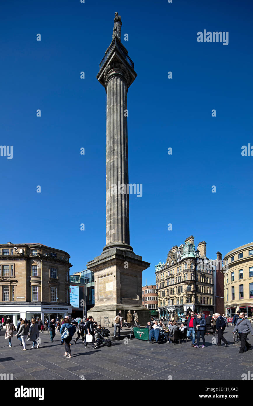 A daytime view of shoppers at Grey's Monument in newcastle upon Tyne, north East England, United Kingdom Stock Photo