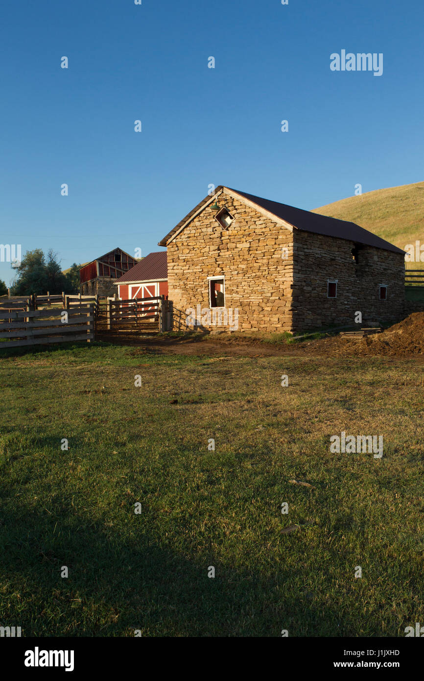 Corral And Old Stone Barn Nelson Ranch Great Falls Mt Stock