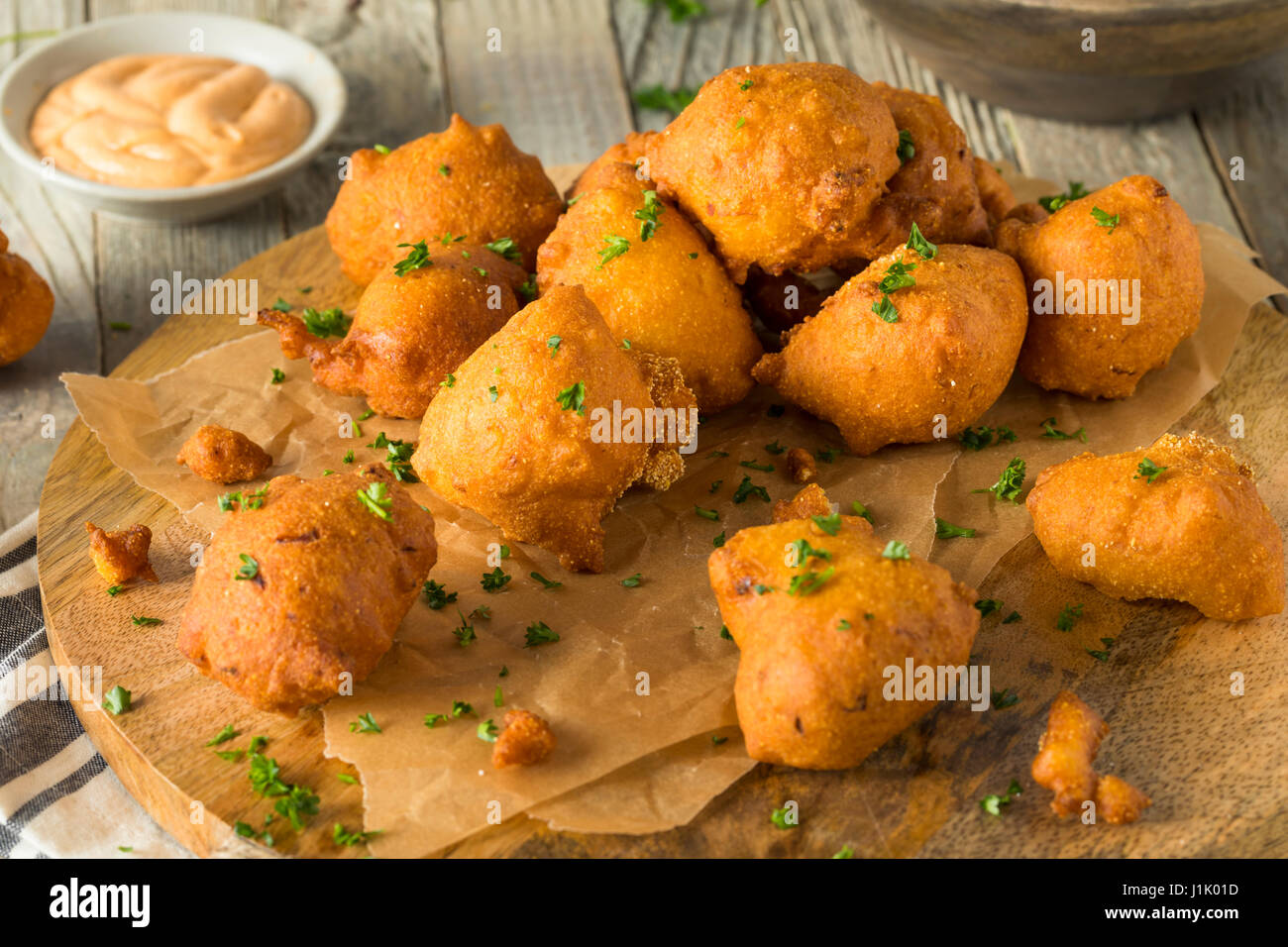 Homemade Deep Fried Hush Puppy Corn Fritters Stock Photo Alamy