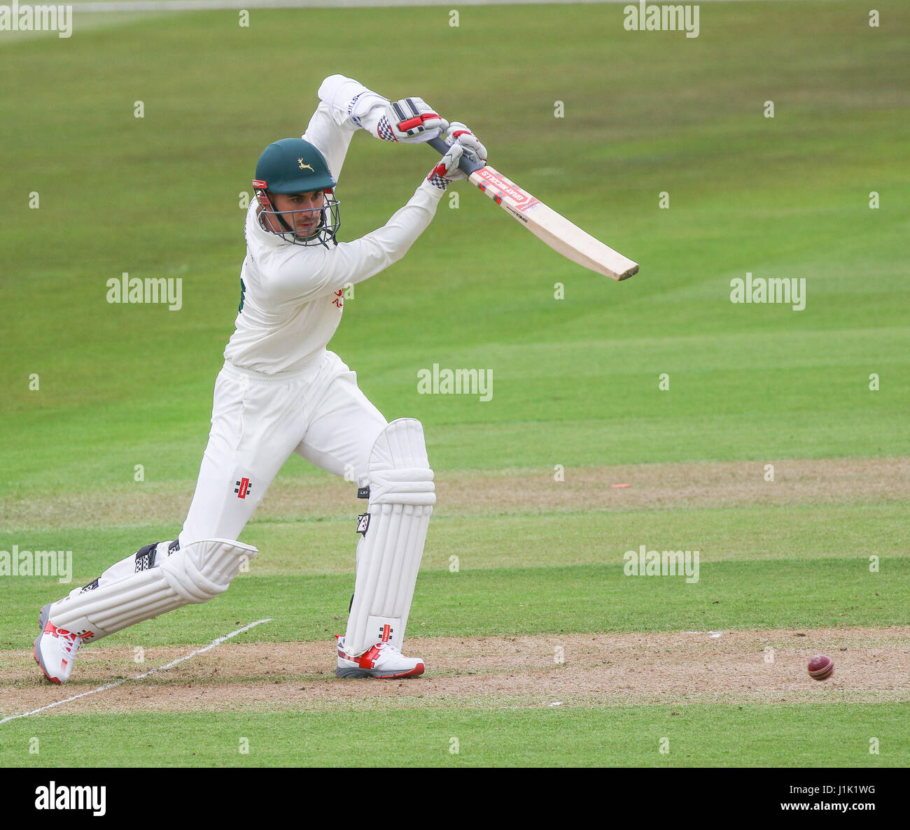 Nottinghamshire, UK. 21st Apr, 2017. County Cricket: Nottinghamshire v Sussex Alex Hales hits another boundary Credit: David Kissman/Alamy Live News Stock Photo