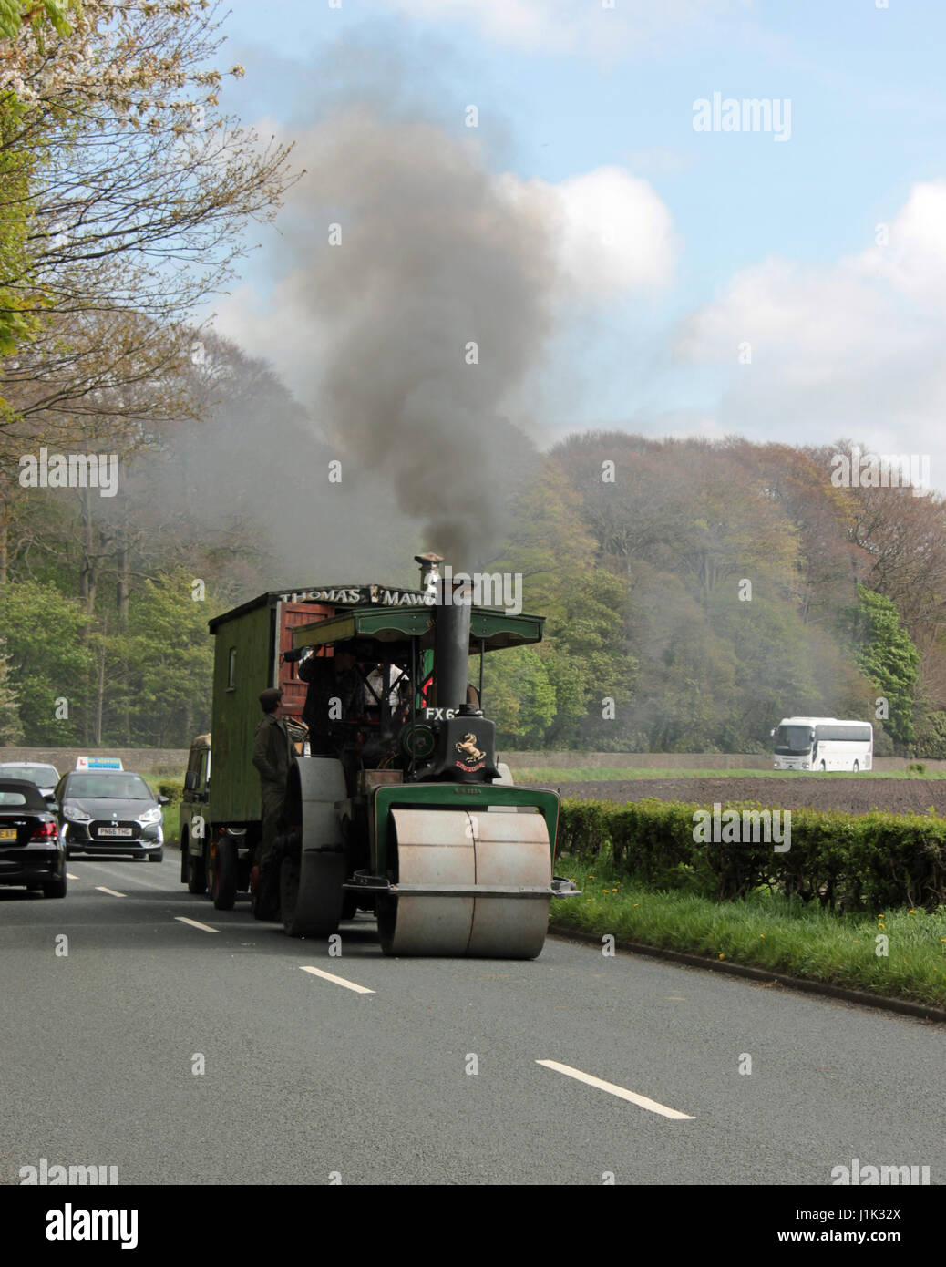 Lancashire, UK. 21st April, 2017. Steam roller on the way to the rally Lancashire UK Credit: Colin Wareing/Alamy Live News Stock Photo