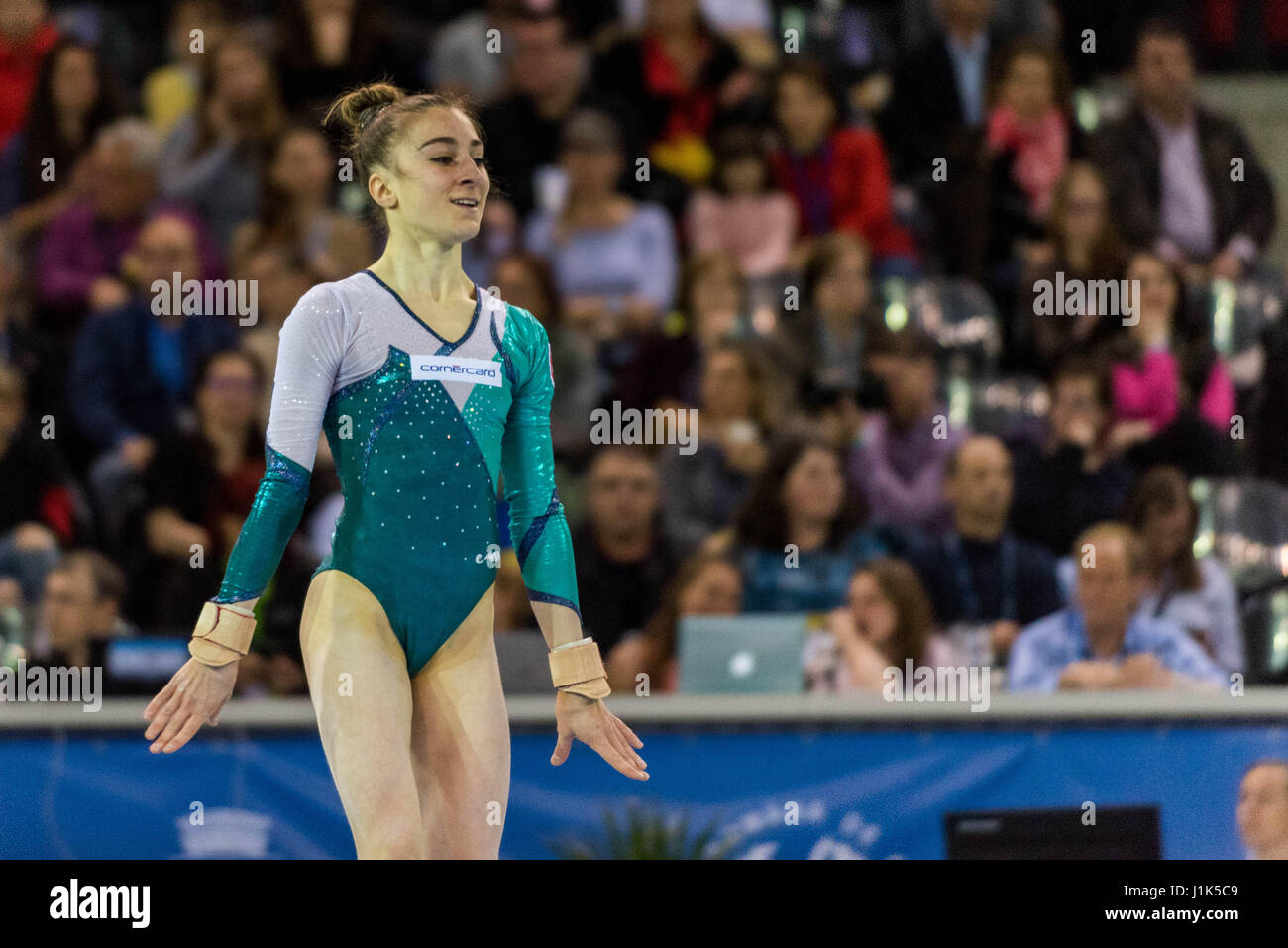 Ilaria Kaeslin (SUI) performs on the floor during the Women's Apparatus Finals at the European Men's and Women's Artistic Gymnastics Championships in Cluj Napoca, Romania. 21.04.2017 Stock Photo