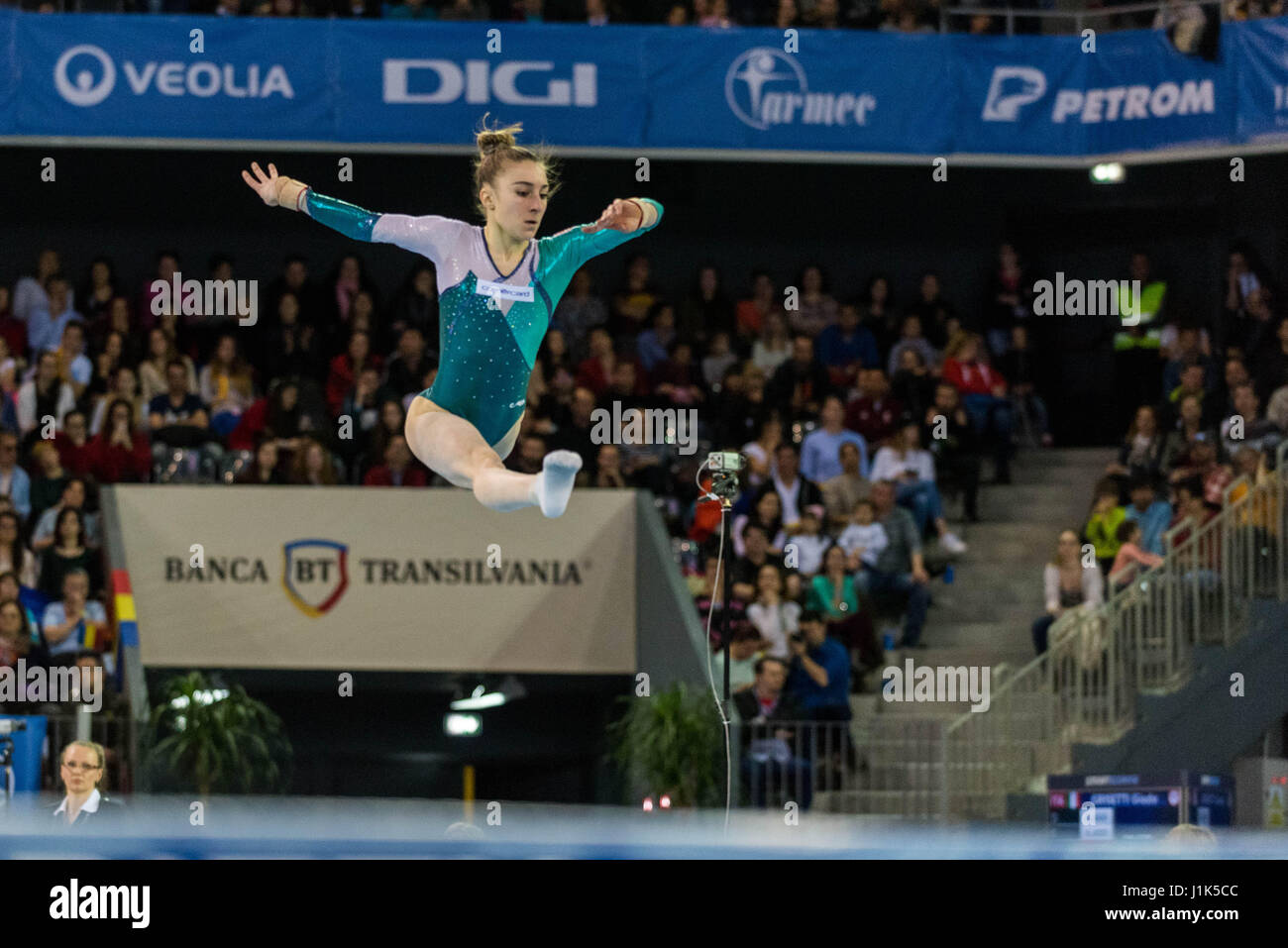 Ilaria Kaeslin (SUI) performs on the floor during the Women's Apparatus Finals at the European Men's and Women's Artistic Gymnastics Championships in Cluj Napoca, Romania. 21.04.2017 Stock Photo