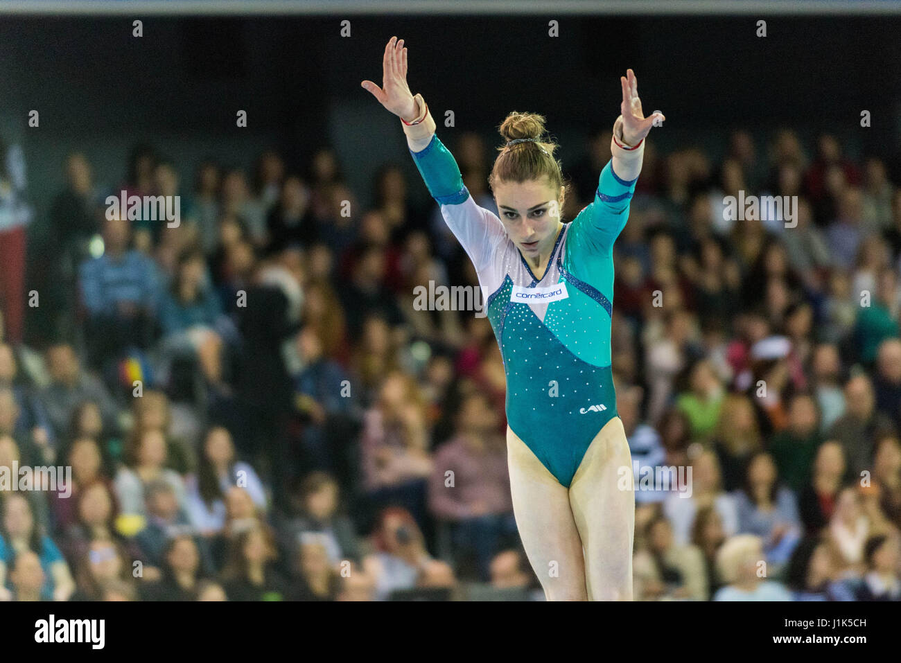 Ilaria Kaeslin (SUI) performs on the floor during the Women's Apparatus Finals at the European Men's and Women's Artistic Gymnastics Championships in Cluj Napoca, Romania. 21.04.2017 Stock Photo