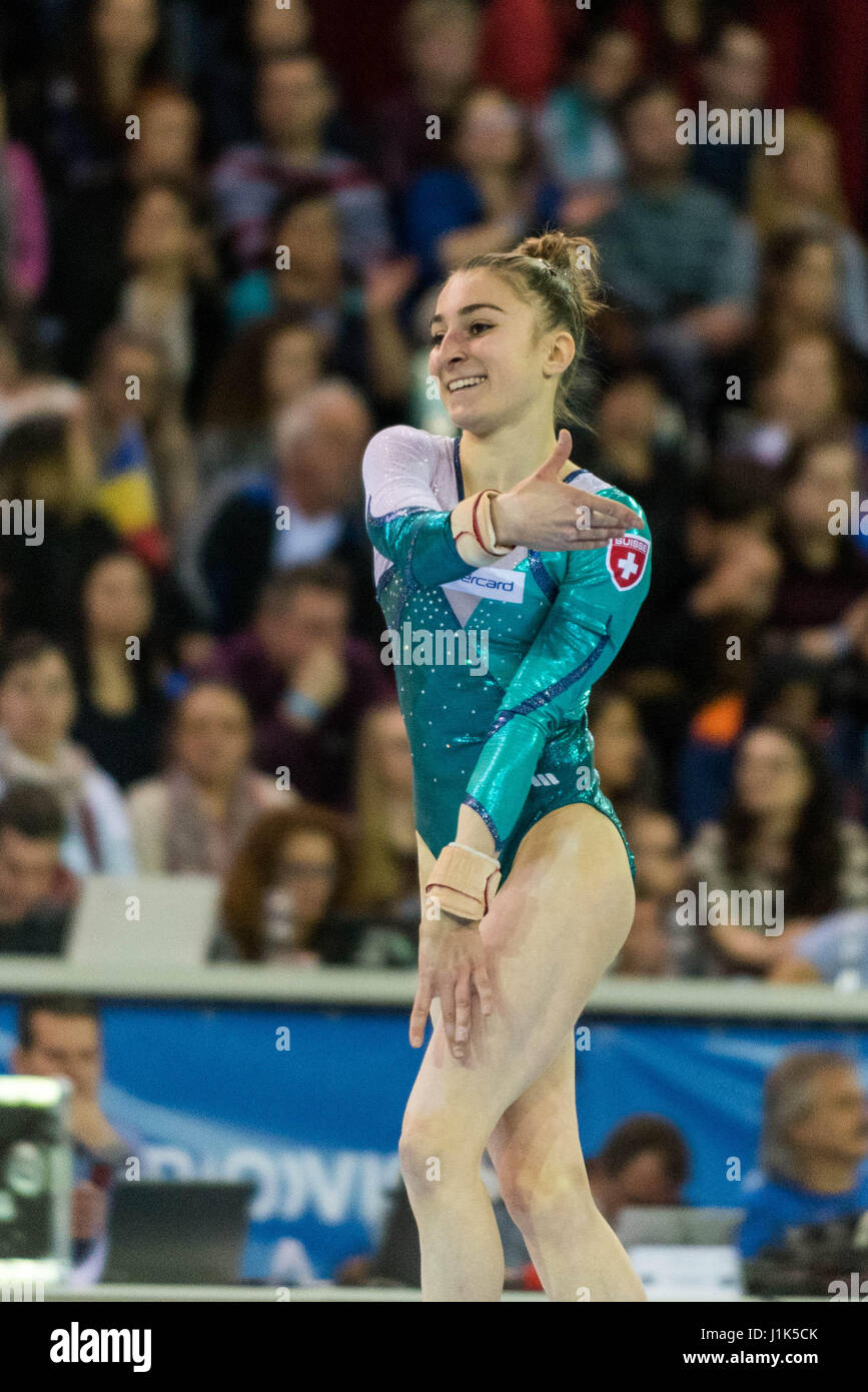 Ilaria Kaeslin (SUI) performs on the floor during the Women's Apparatus Finals at the European Men's and Women's Artistic Gymnastics Championships in Cluj Napoca, Romania. 21.04.2017 Stock Photo
