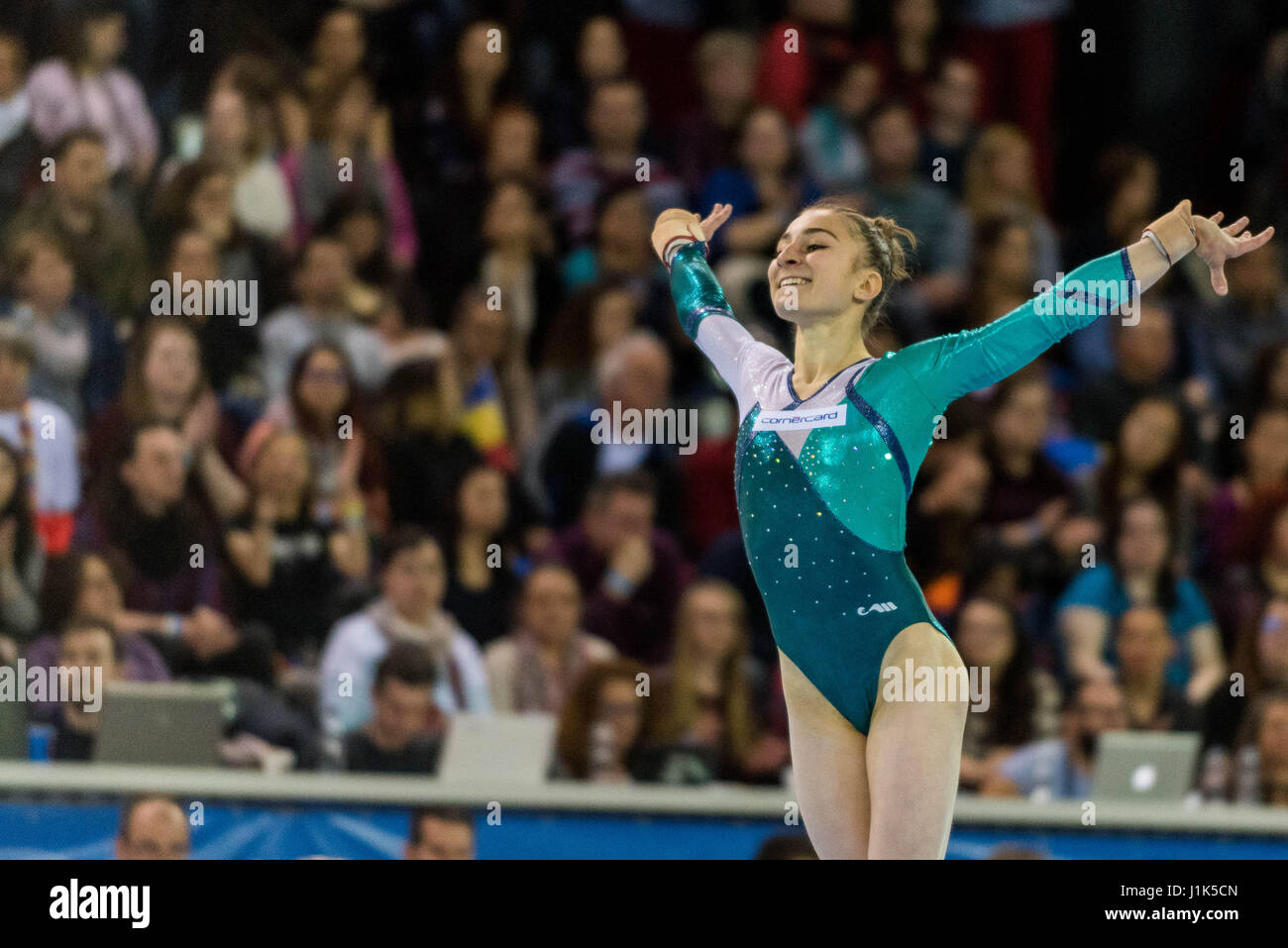 Ilaria Kaeslin (SUI) performs on the floor during the Women's Apparatus Finals at the European Men's and Women's Artistic Gymnastics Championships in Cluj Napoca, Romania. 21.04.2017 Stock Photo