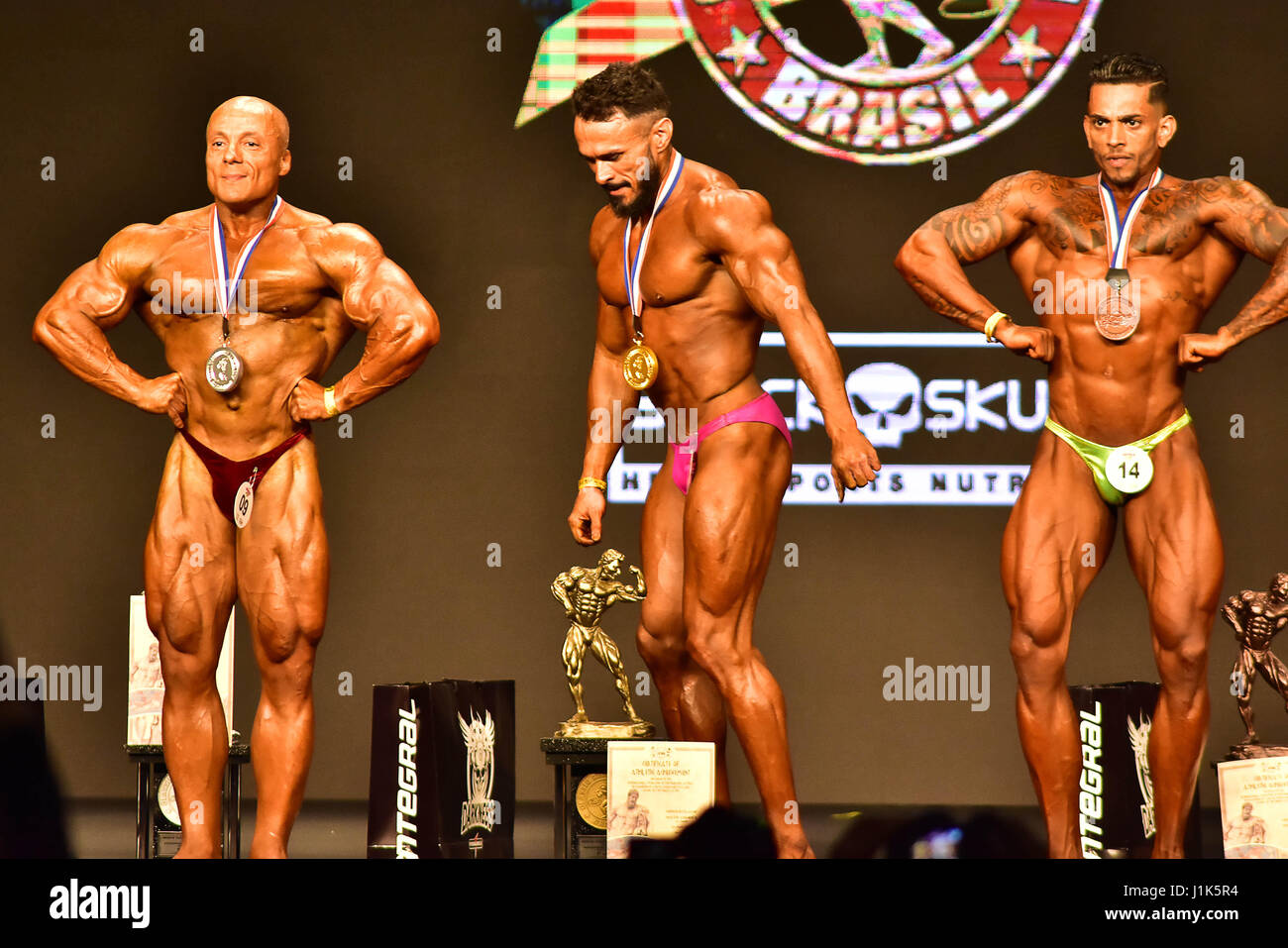 Competitor during the bodybuilding competition, category up to ...