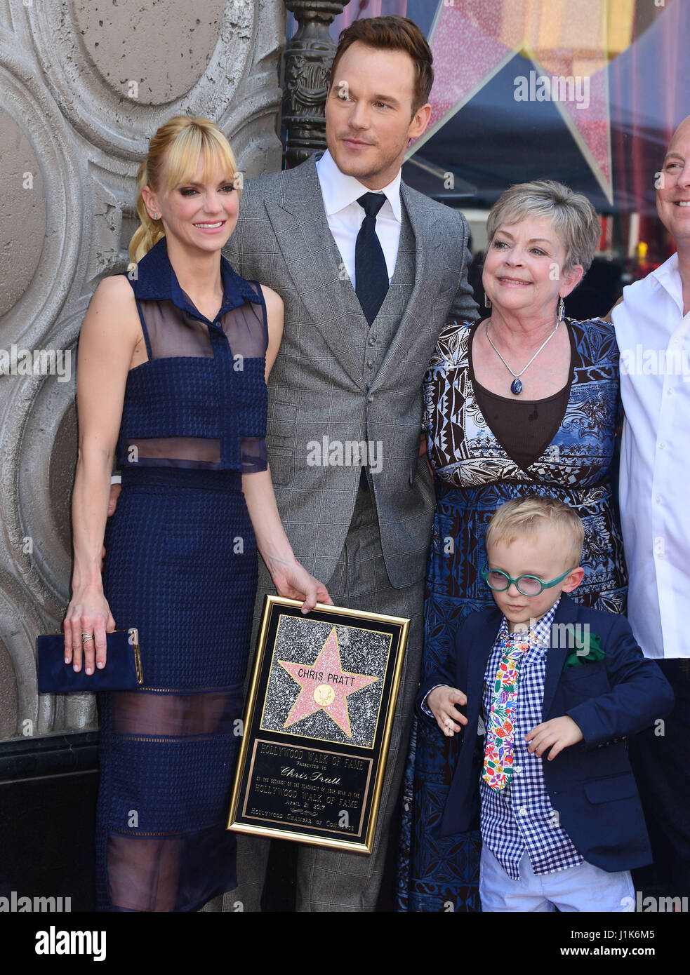 Chris Pratt Star 050 Anna faris, son Jack and family at the Chris Pratt Star ceremony on the Hollywood Walk of Fame in Los Angeles. April 21, 2017 Stock Photo