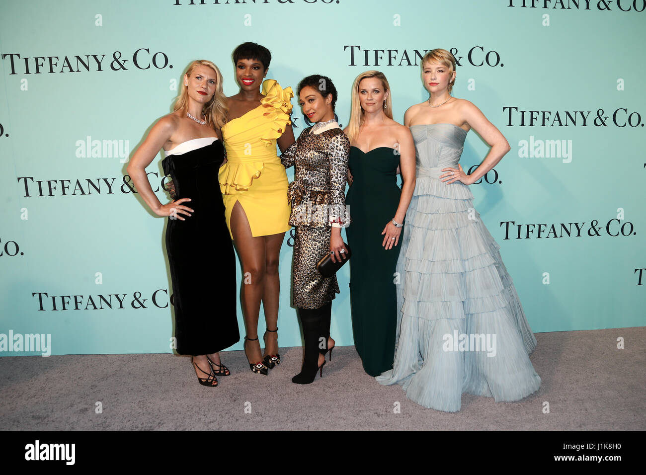 (L-R) Claire Danes, Jennifer Hudson, Ruth Negga, Reese Witherspoon and Haley Bennett attend the Tiffany & Co. 2017 Blue Book Gala at St. Ann's Warehouse on April 21, 2017 in Brooklyn, New York. Stock Photo