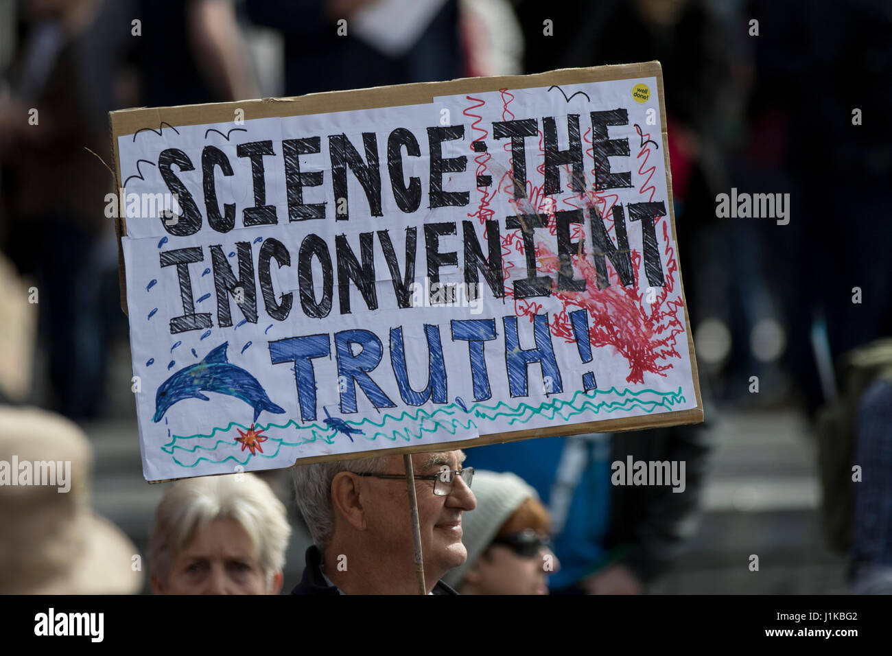 Cardiff, Wales, UK. 22 April 2017. Scientists and members of the public rally outside the Senedd at Cardiff Bay in support of the global March for Science to show support for science funding and evidence based policy. © Craig Redmond Stock Photo