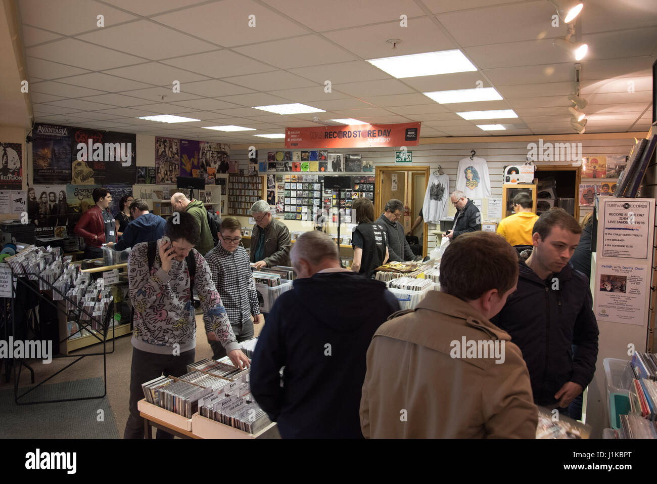 Shrewsbury, Shropshire, UK. 22nd April 2017. Inside Tubeway Records, one of three independent vinyl record shops in Shrewsbury, Shropshire that opened their doors for the 10th Record Store Day Credit: Richard Franklin/Alamy Live News Stock Photo