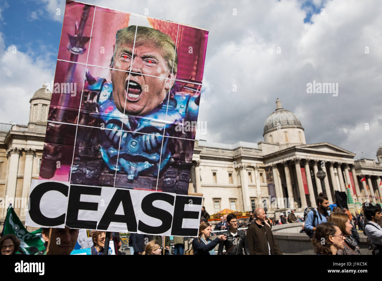 London, UK. 22nd April, 2017. Scientists march through central London on the ‘March for Science’ as part of a global protest march in the name of science. The organisers of the march, which took place on Earth Day, stated that science is ‘under attack’ from the administration of President Trump, with cuts to research funding into climate change and cancer and controversial statements by advisors such as Scott Pruitt, head of the US Environmental Protection Agency, who denied that carbon dioxide emissions are a primary cause of global warming. Stock Photo