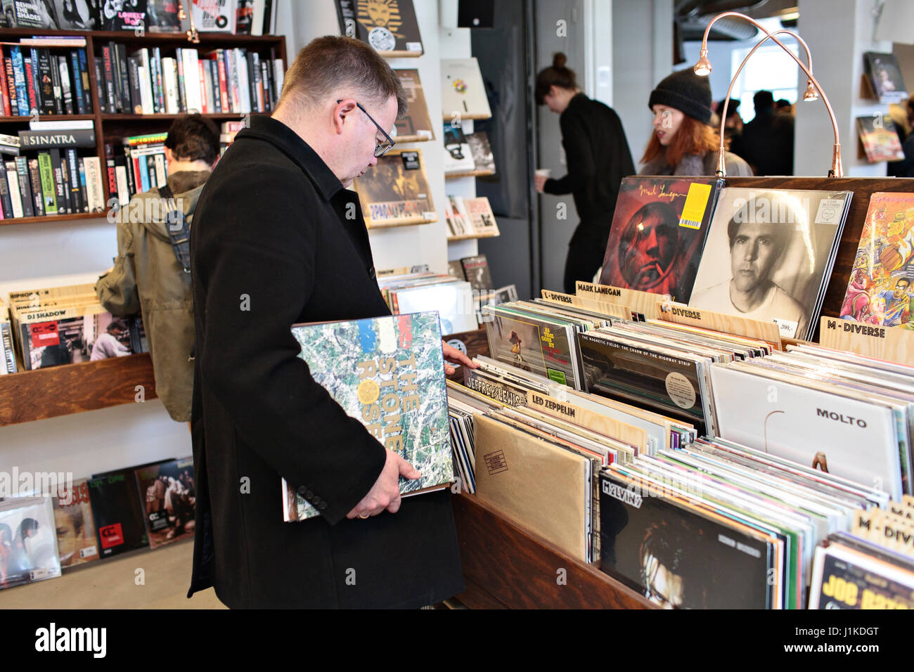 Denmark, Copenhagen, April 22nd. 2017. Vinyl collectors and music fans  attend Record Store Day 2017 in Copenhagen. Record Store Day, also known as  RSD, is an annual event to celebrate the culture