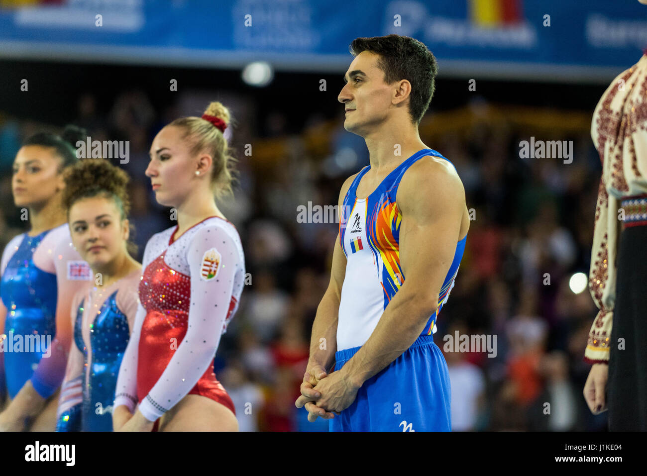 Marian Dragulescu (ROU) - gold medal during the floor Awarding Ceremony Men's Apparatus Finals at the European Men's and Women's Artistic Gymnastics Championships in Cluj Napoca, Romania. 22.04.2017 Photo: Catalin Soare/dpa Stock Photo